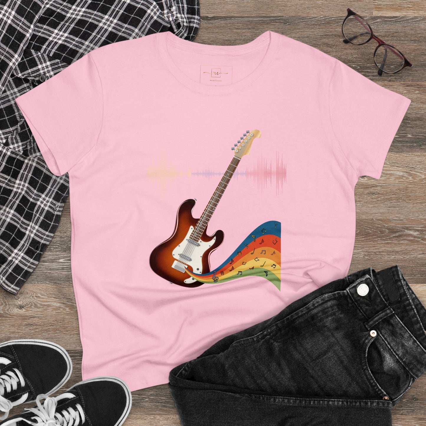 Hippie Guitar Women's Mid-weight Cotton Tee - Rock Music Graphic