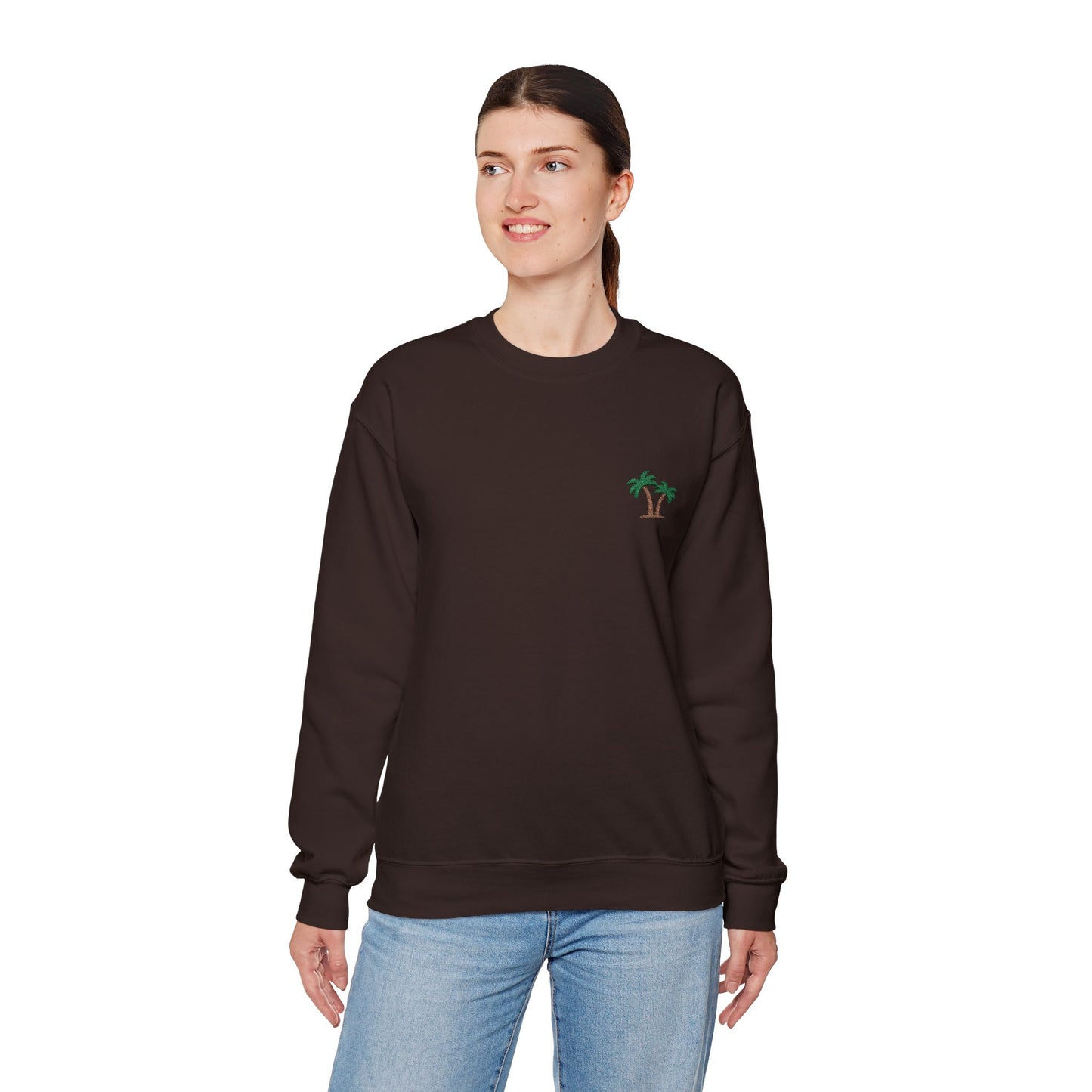 Palm Tree Embroidered Sweatshirt for Beach and Vacation Enthusiasts