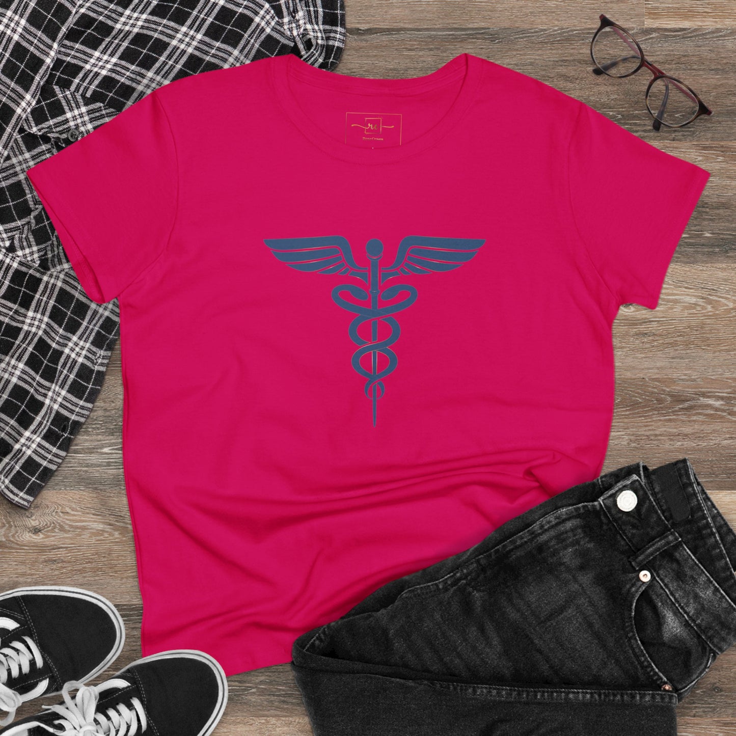 Caduceus Blue Symbol Women's Midweight Cotton Tee - Medical