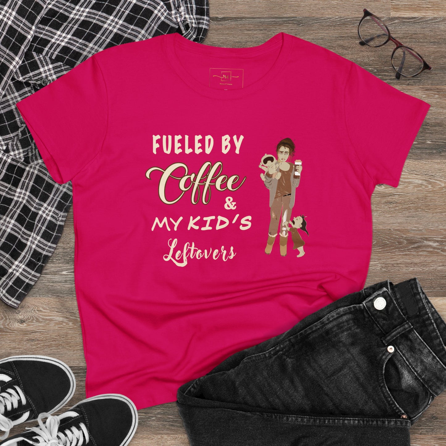 Fueled By Coffee And Kids Leftovers Women's Mid-weight Cotton Tee - Mental Health Humor