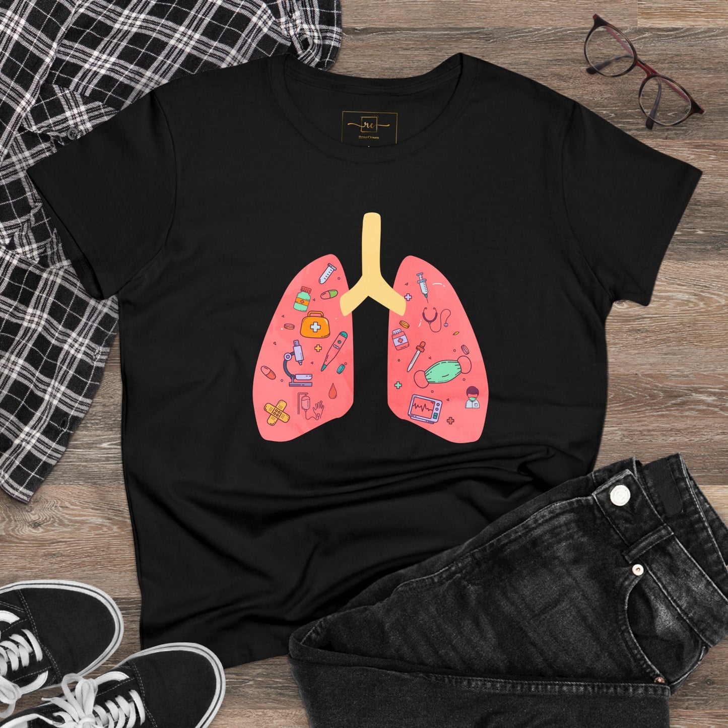 Medical Cartoon Lung Women's Mid-weight Cotton Tee - Medical Humor