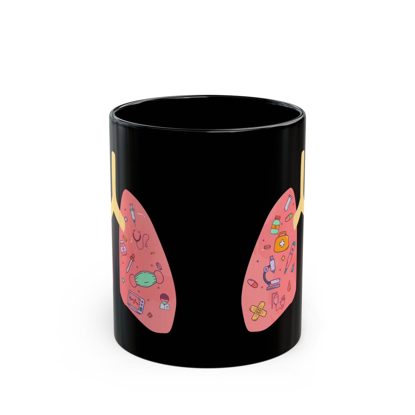 Medical Humor Lung Anatomy Coffee Mug - Funny Respiratory Gift for Pulmonologist, RT, Nurse, Doctor (Black, 11oz & 15oz)