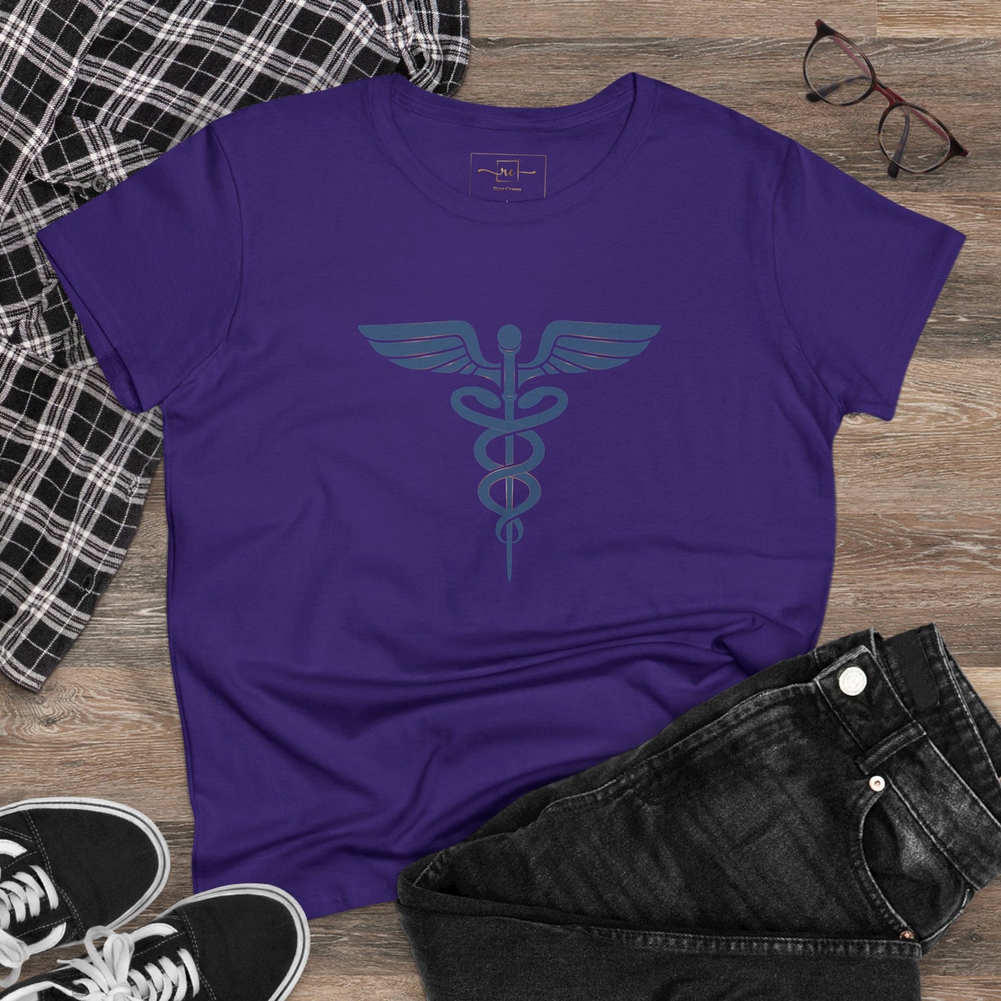 Caduceus Blue Symbol Women's Midweight Cotton Tee - Medical