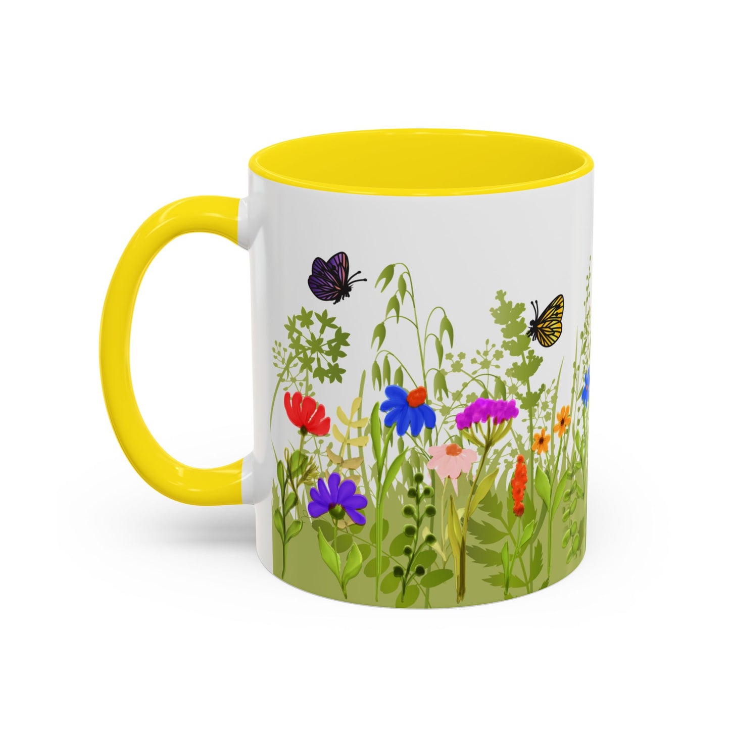 Watercolor Wildflower Mug - Botanical Floral Coffee Mug - Gift for Moms, Gardeners, Art Lovers, Spring & Easter - Ceramic Mug with Color Inside (11oz, 15oz)