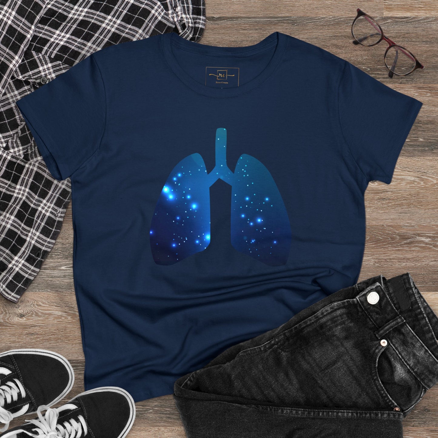 Spacey Lungs Women's Mid-weight Cotton Tee - Abstract Medical Art
