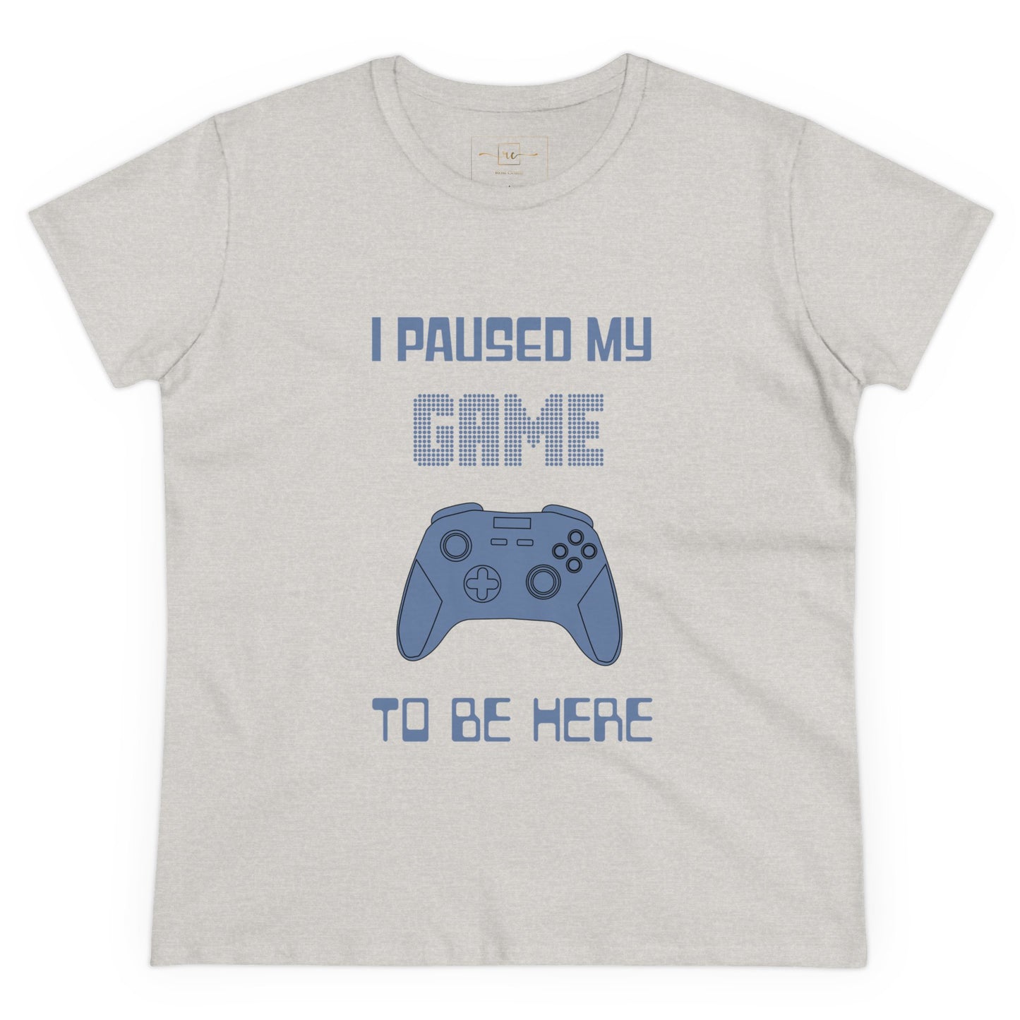 Gamer I Paused My Game Women's Mid-weight Cotton Tee - Humor Joke (Blue Controller)