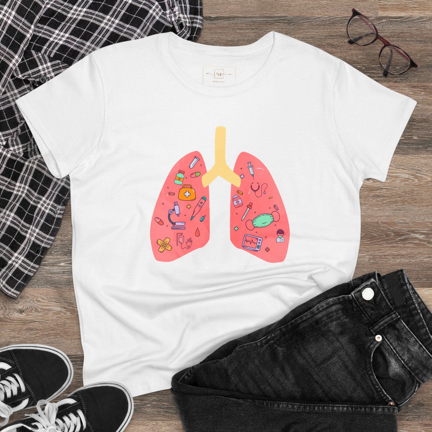 Medical Cartoon Lung Women's Mid-weight Cotton Tee - Medical Humor