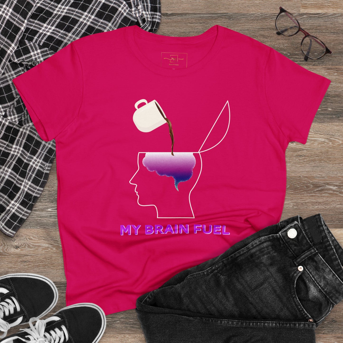 Wellness Coffee Brain Fuel Mental Health Women's Mid-weight Cotton Tee