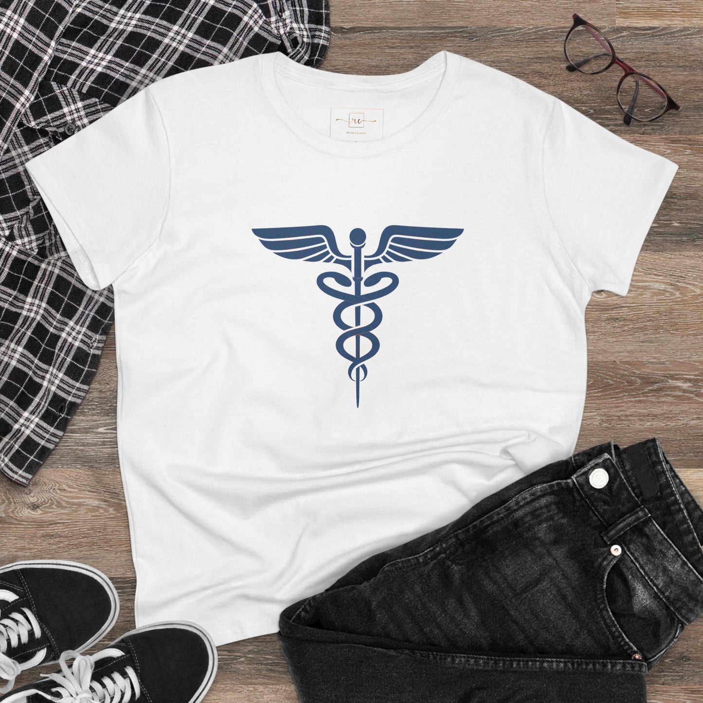 Caduceus Blue Symbol Women's Midweight Cotton Tee - Medical