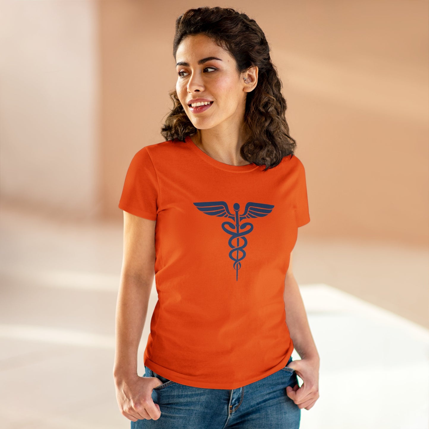 Caduceus Blue Symbol Women's Midweight Cotton Tee - Medical