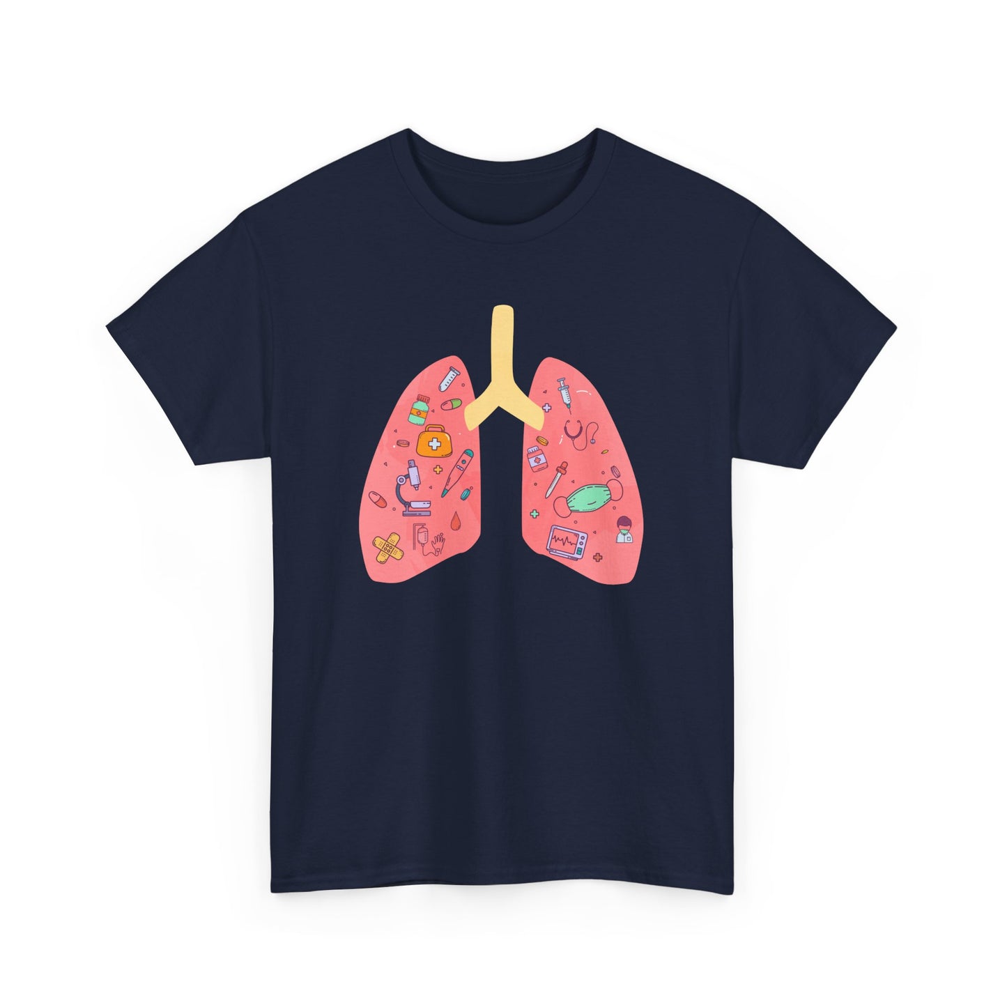 Medical Cartoon Lung Heavy Cotton T-Shirt - Medical Humor