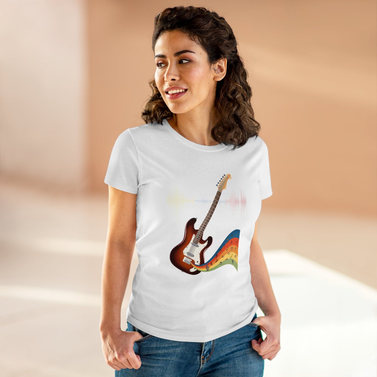 Hippie Guitar Women's Mid-weight Cotton Tee - Rock Music Graphic