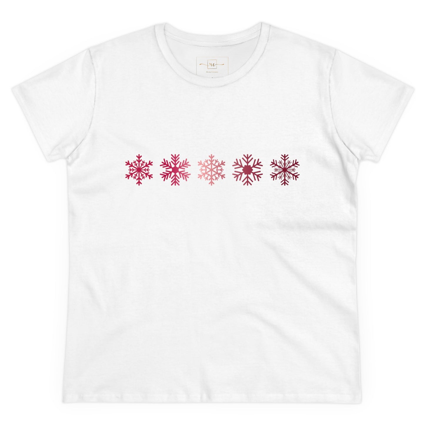 Red Snowflakes Women's Mid-weight Cotton Tee - Graphic Holiday Top Available In Multiple Colors