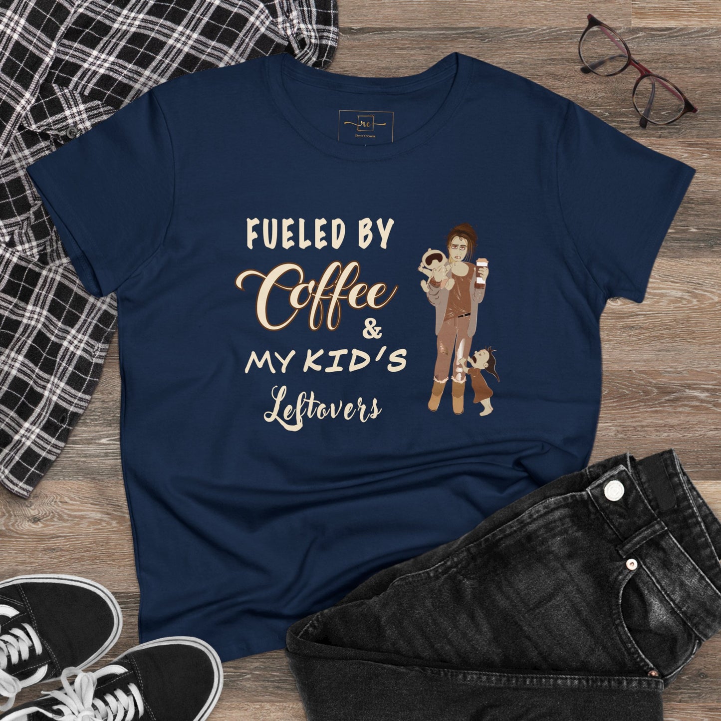 Fueled By Coffee And Kids Leftovers Women's Mid-weight Cotton Tee - Mental Health Humor