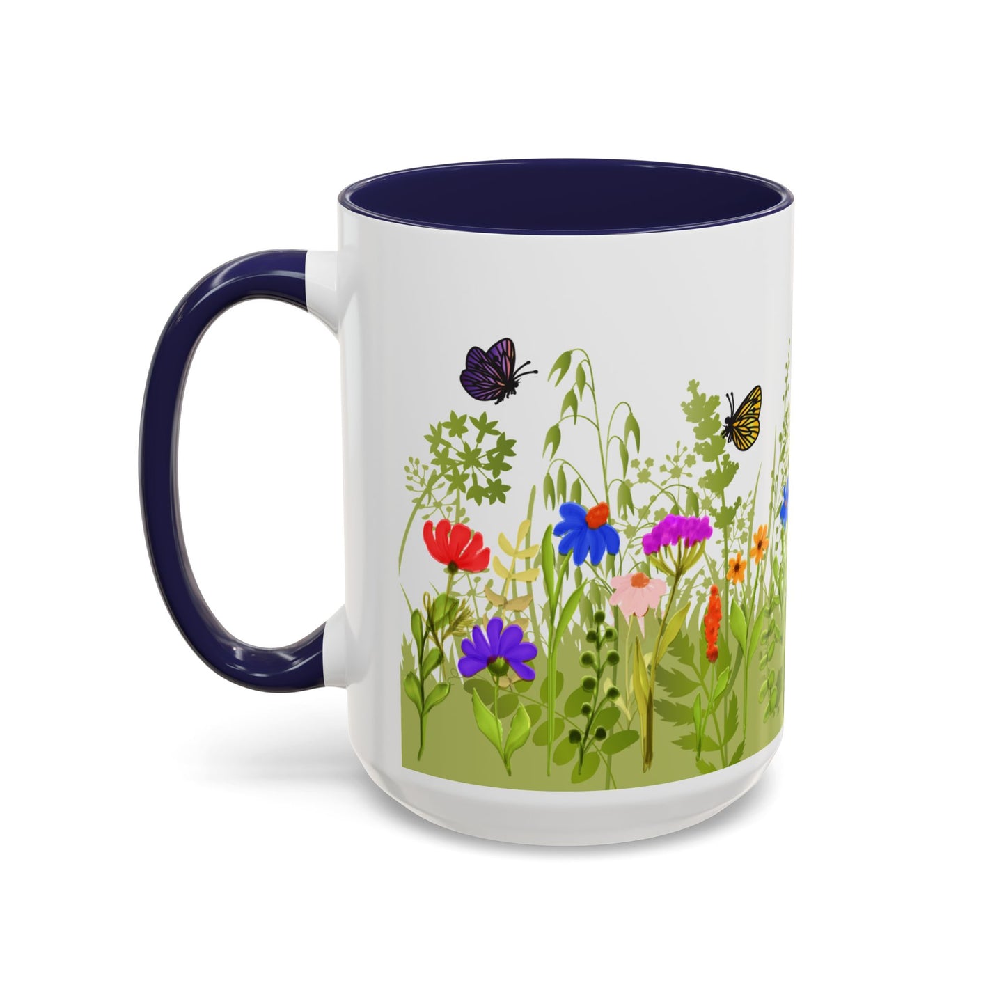Watercolor Wildflower Mug - Botanical Floral Coffee Mug - Gift for Moms, Gardeners, Art Lovers, Spring & Easter - Ceramic Mug with Color Inside (11oz, 15oz)