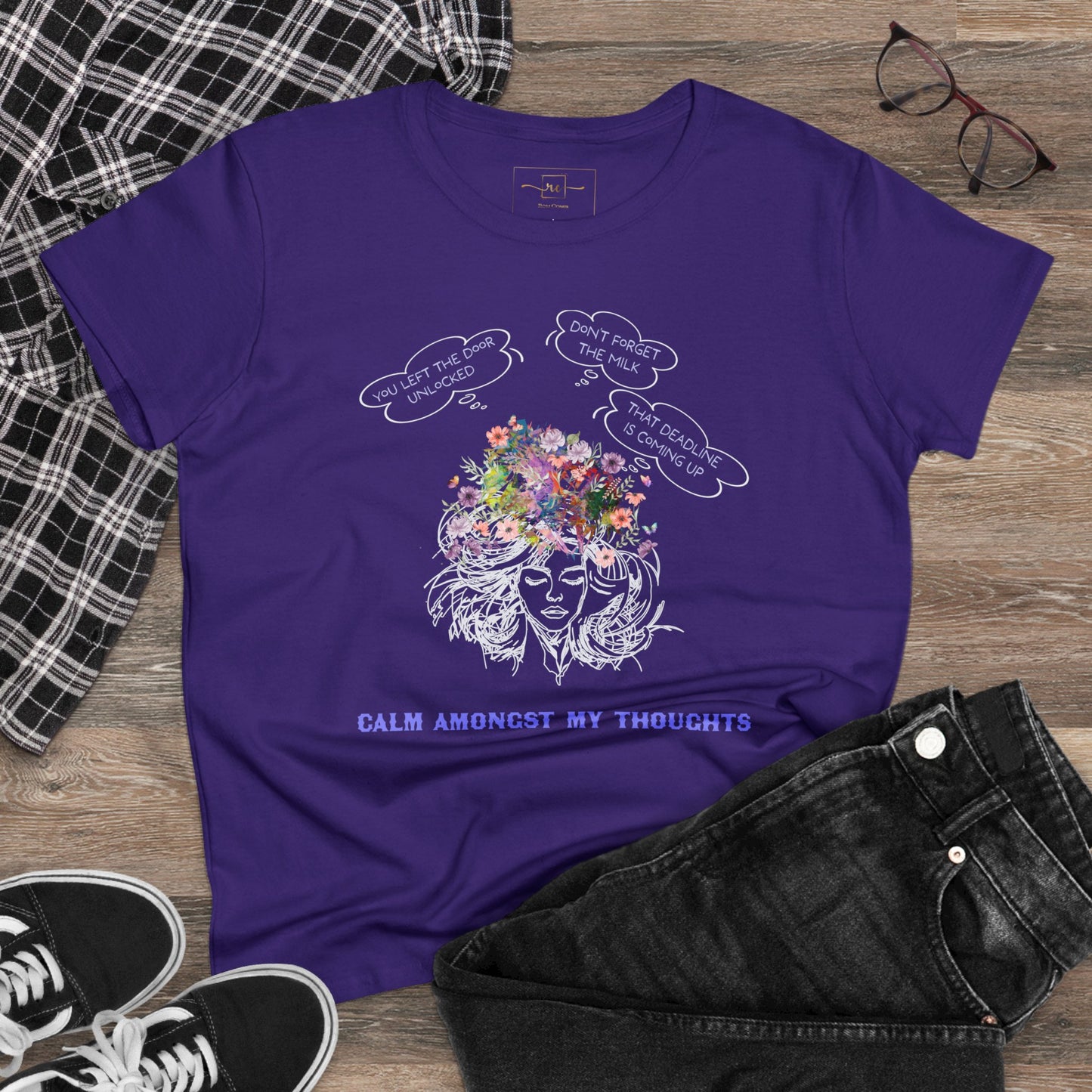 Wellness Calm Thoughts Mental Health Women's Mid-weight Cotton Tee -Humor