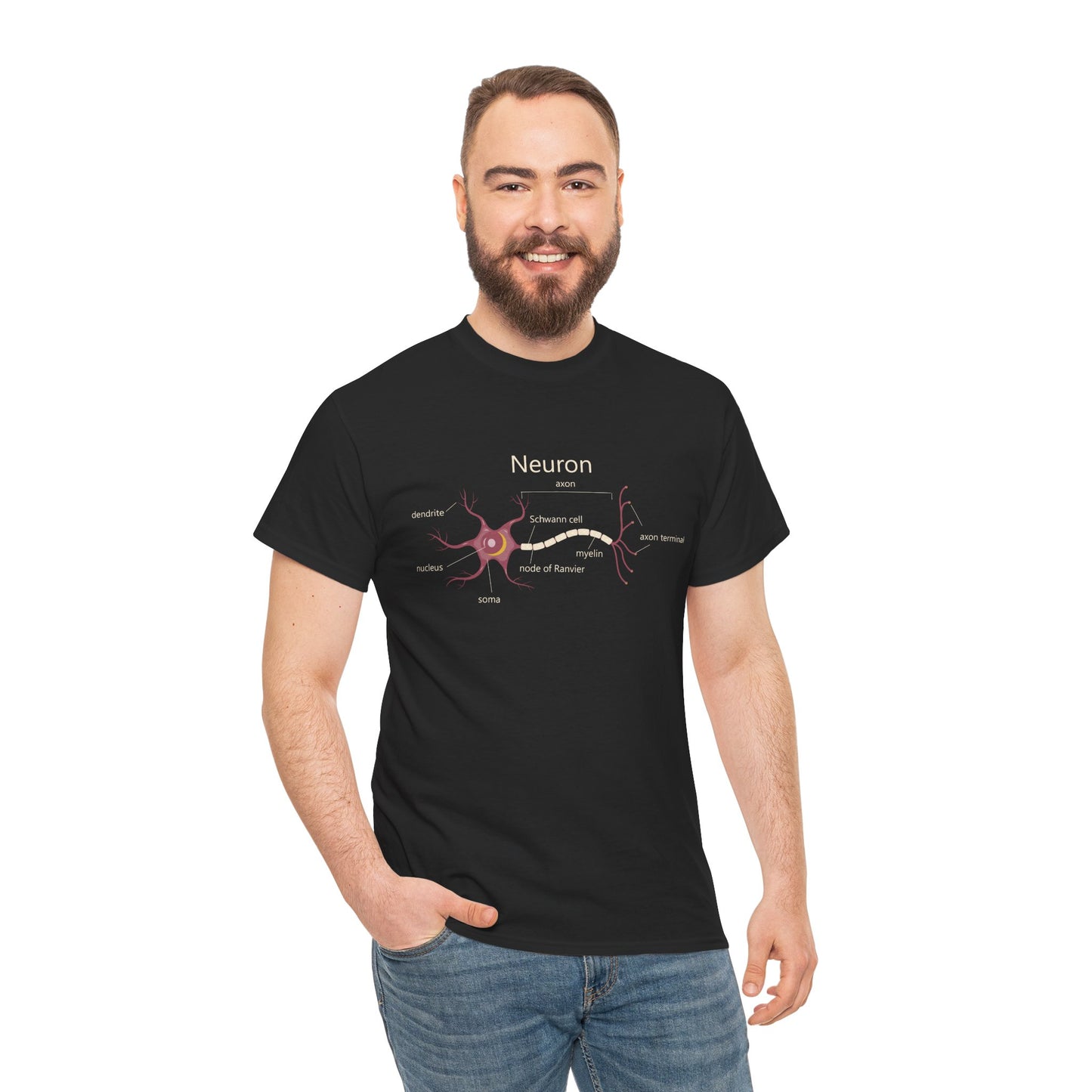 Neuron Anatomy Heavy Cotton T-Shirt - Mauve Medical Graphic Tee Featuring Nerve Cell, Axon & Myelin - Perfect for Doctors, Nurses, and Medical Students