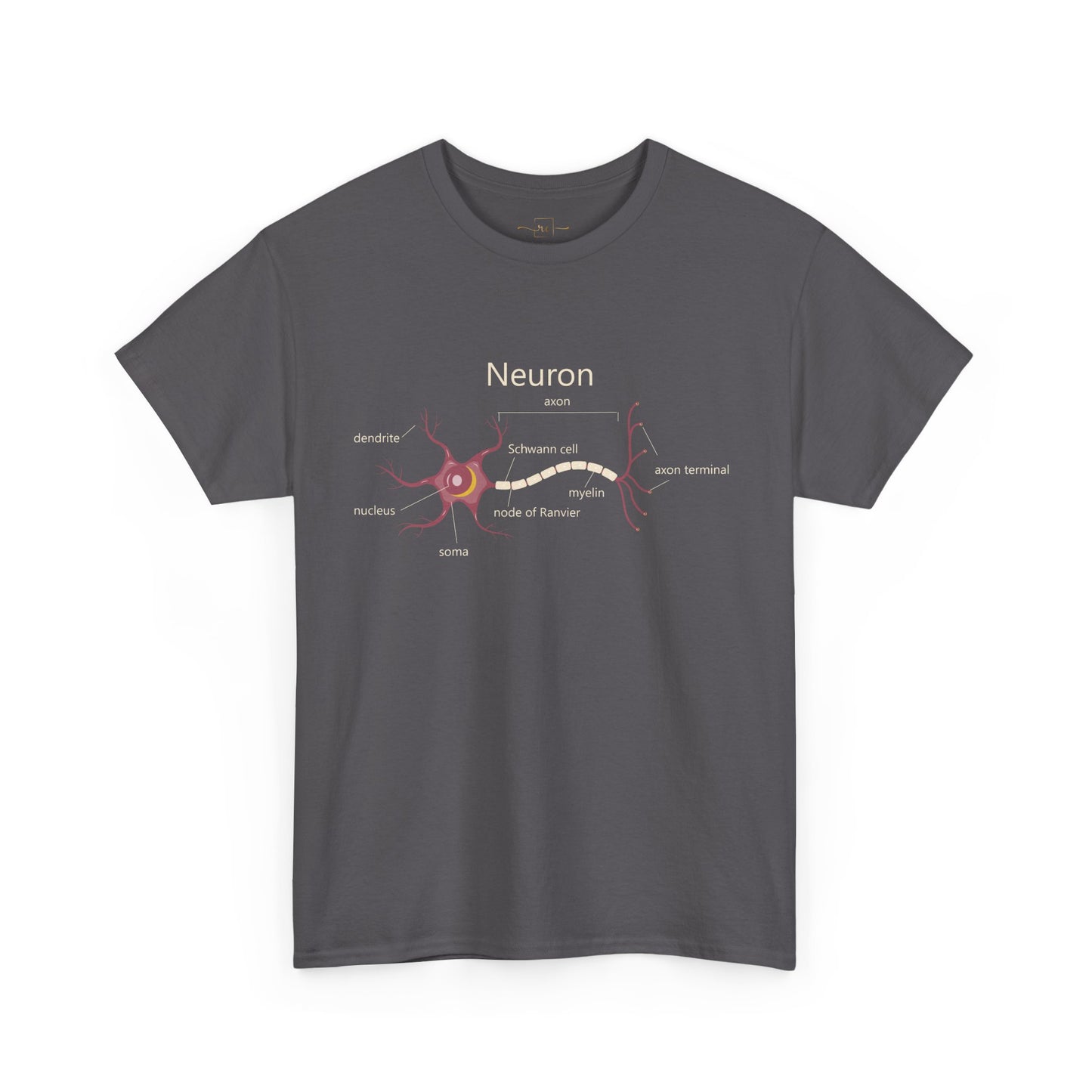 Neuron Anatomy Heavy Cotton T-Shirt - Mauve Medical Graphic Tee Featuring Nerve Cell, Axon & Myelin - Perfect for Doctors, Nurses, and Medical Students