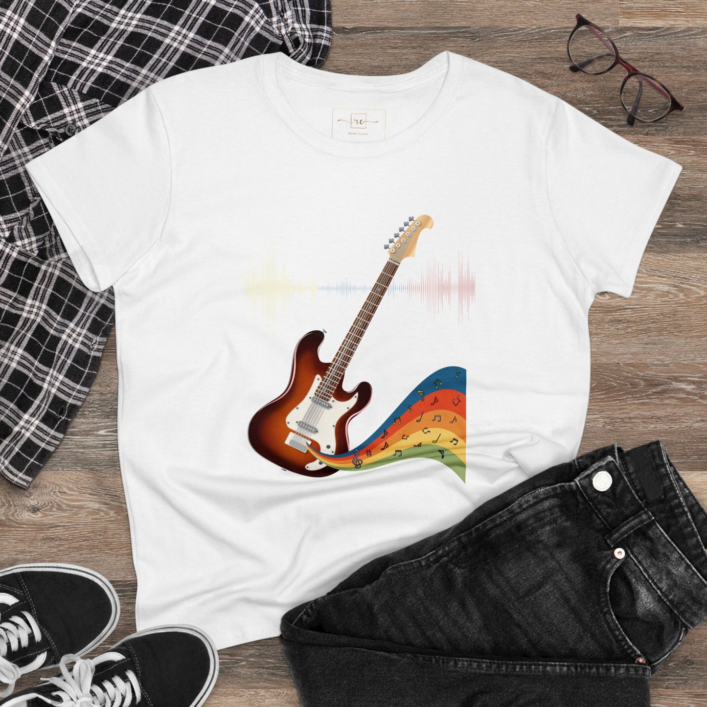 Hippie Guitar Women's Mid-weight Cotton Tee - Rock Music Graphic