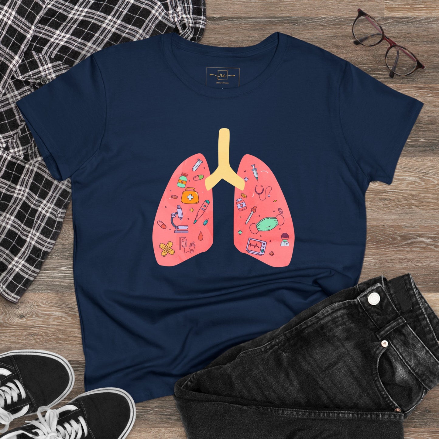 Medical Cartoon Lung Women's Mid-weight Cotton Tee - Medical Humor