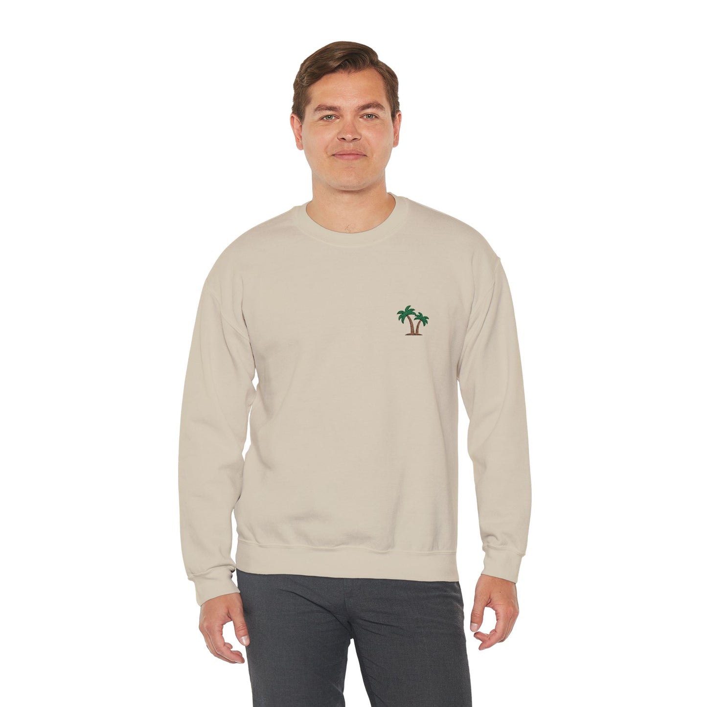 Palm Tree Embroidered Sweatshirt for Beach and Vacation Enthusiasts