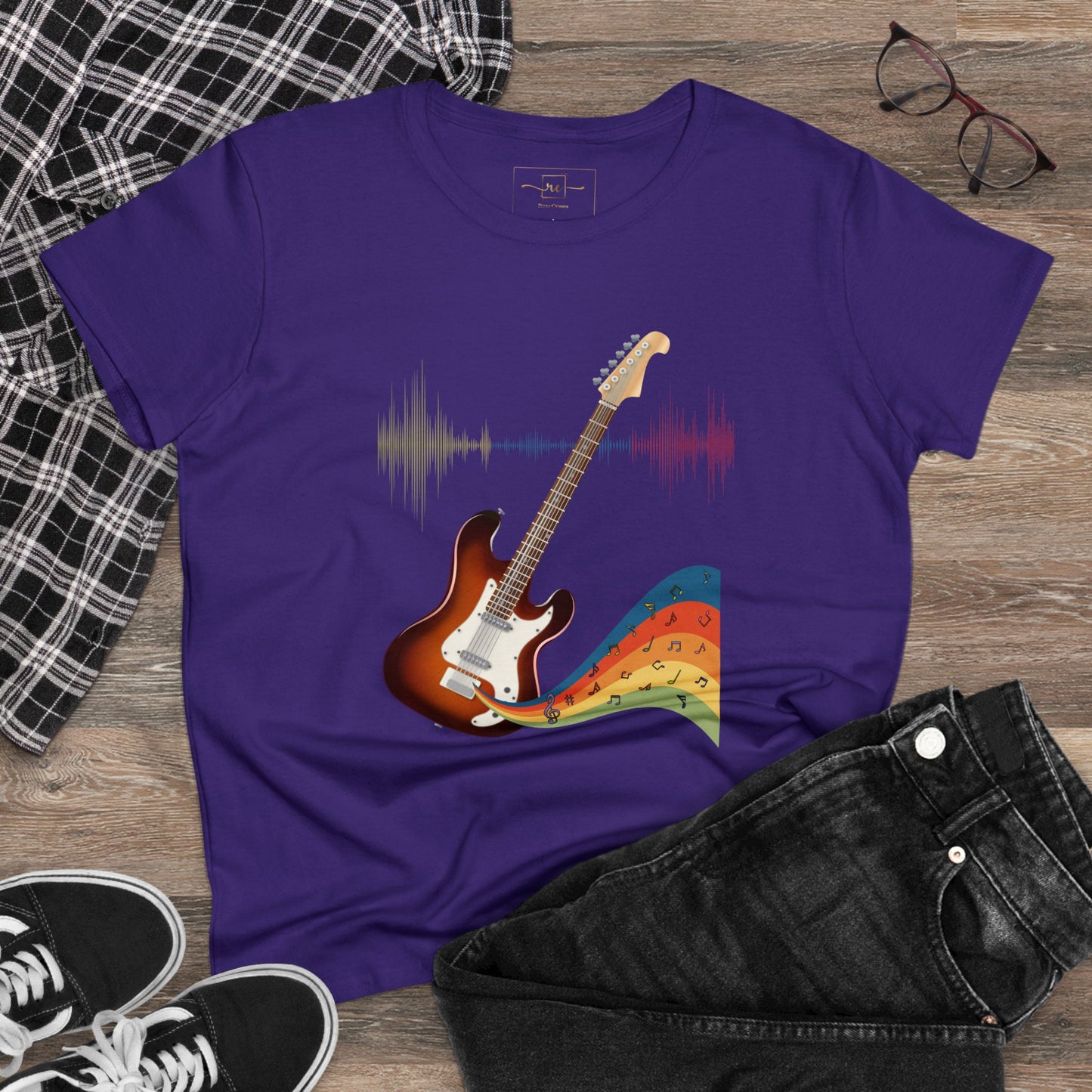 Hippie Guitar Women's Mid-weight Cotton Tee - Rock Music Graphic