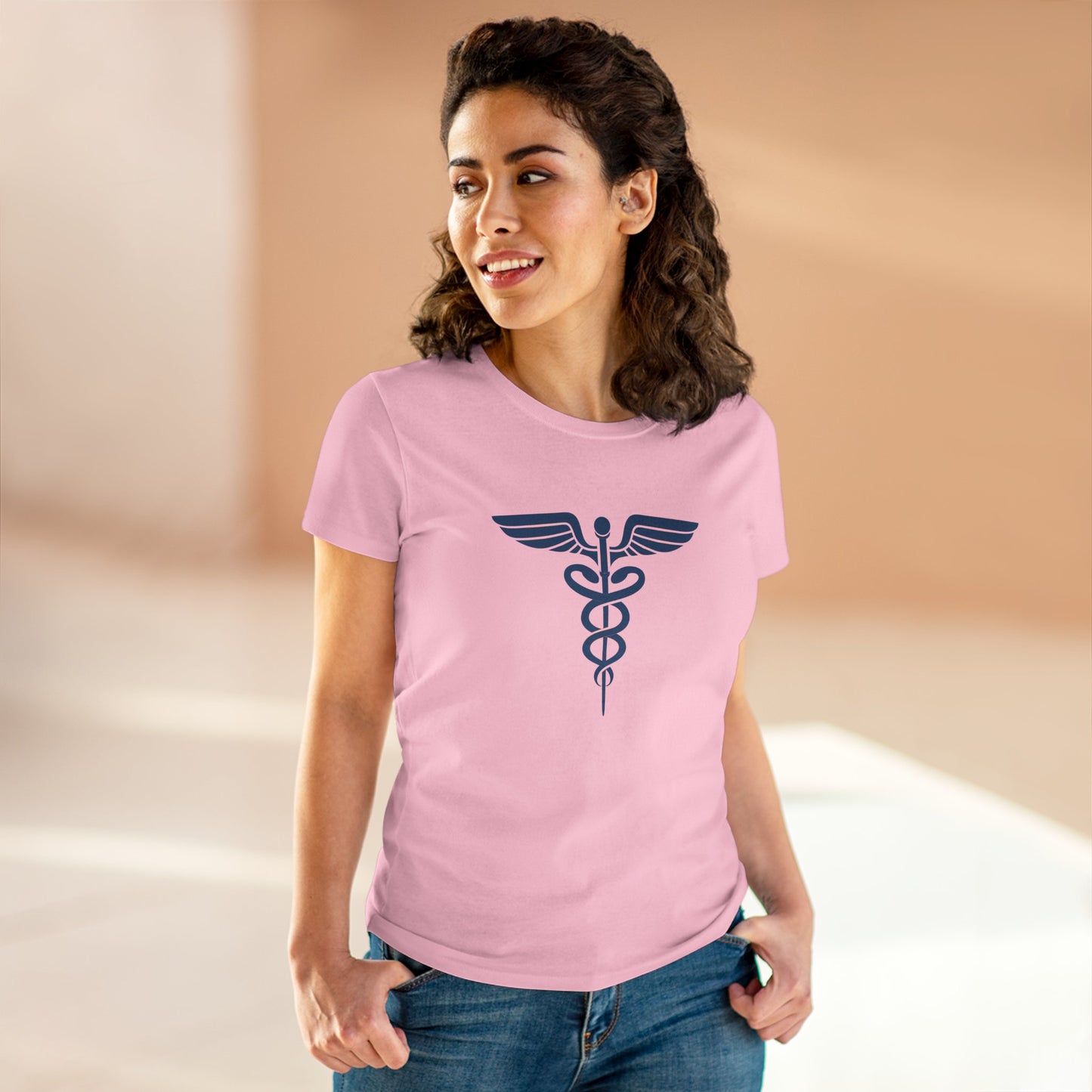 Caduceus Blue Symbol Women's Midweight Cotton Tee - Medical