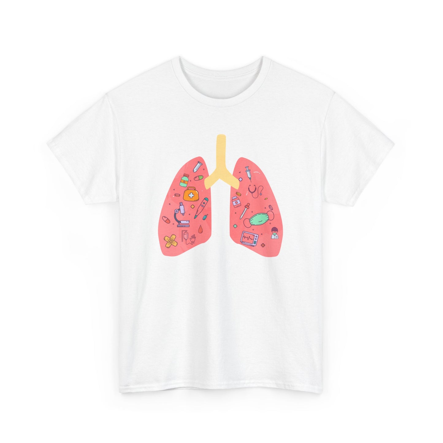 Medical Cartoon Lung Heavy Cotton T-Shirt - Medical Humor