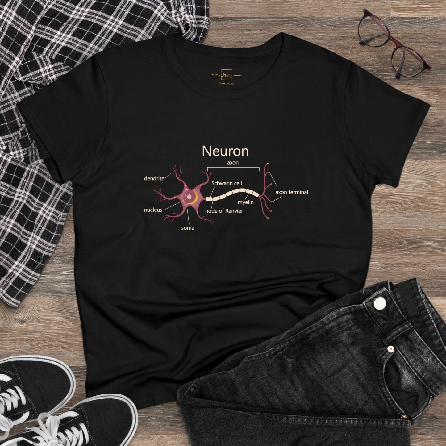 Neuron Anatomy Women's Mid-weight Cotton T-Shirt - Mauve Medical Graphic Tee Featuring Nerve Cell, Axon & Myelin - Perfect for Healthcare Professionals, Doctors, Nurses, and Medical Students