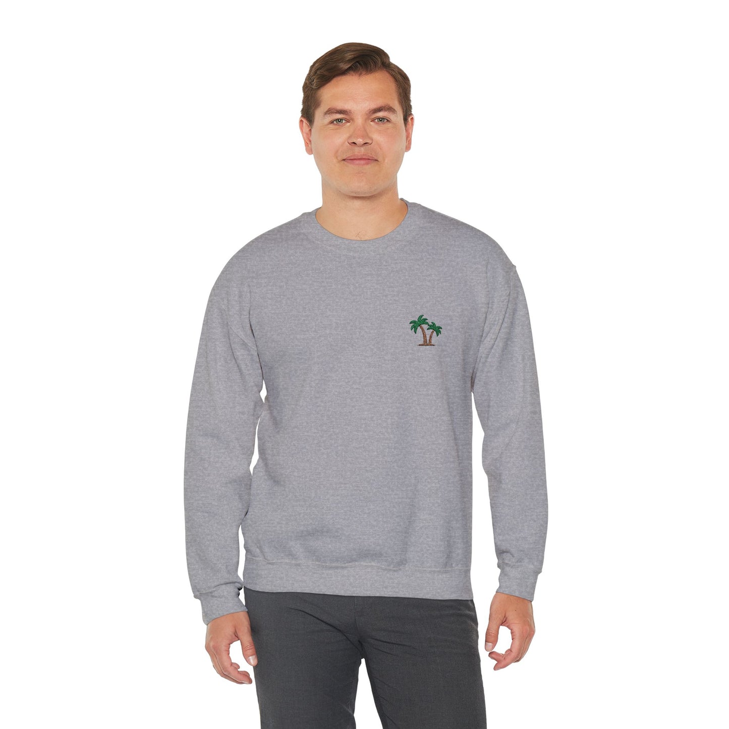 Palm Tree Embroidered Sweatshirt for Beach and Vacation Enthusiasts