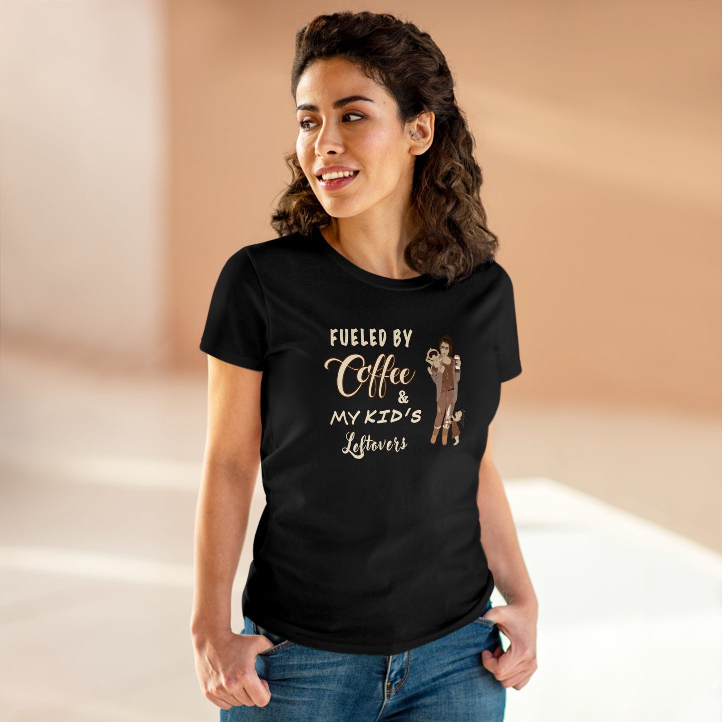 Fueled By Coffee And Kids Leftovers Women's Mid-weight Cotton Tee - Mental Health Humor