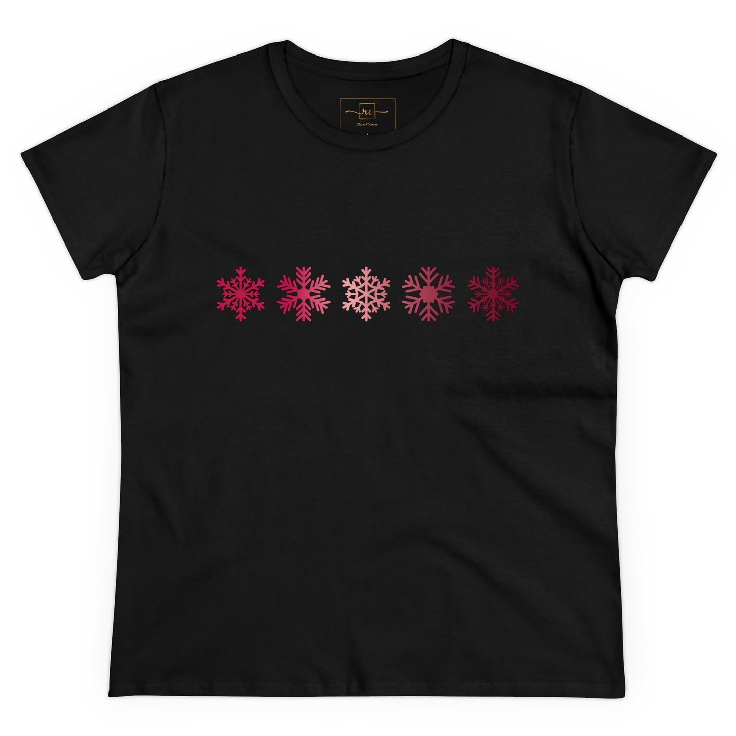 Red Snowflakes Women's Mid-weight Cotton Tee - Graphic Holiday Top Available In Multiple Colors