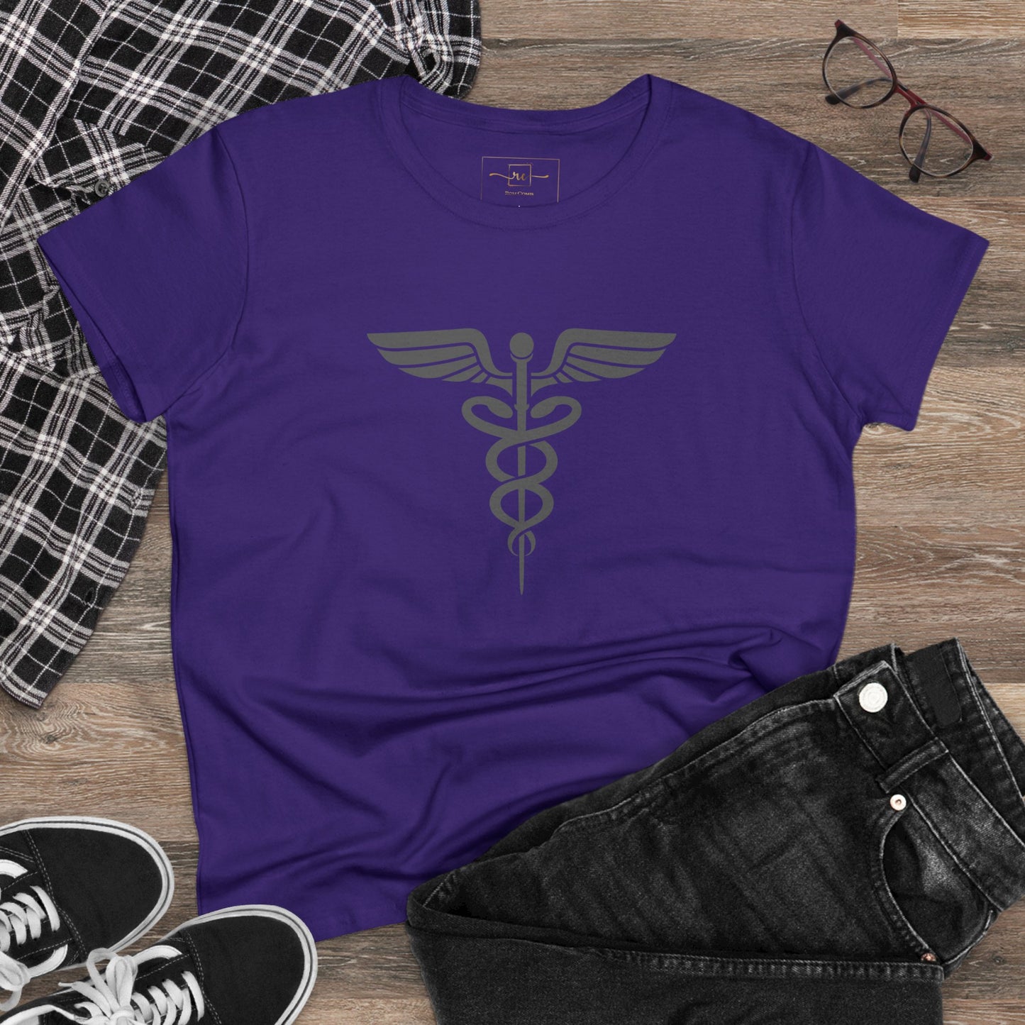 Caduceus Gray Symbol Women's Midweight Cotton Tee - Medical