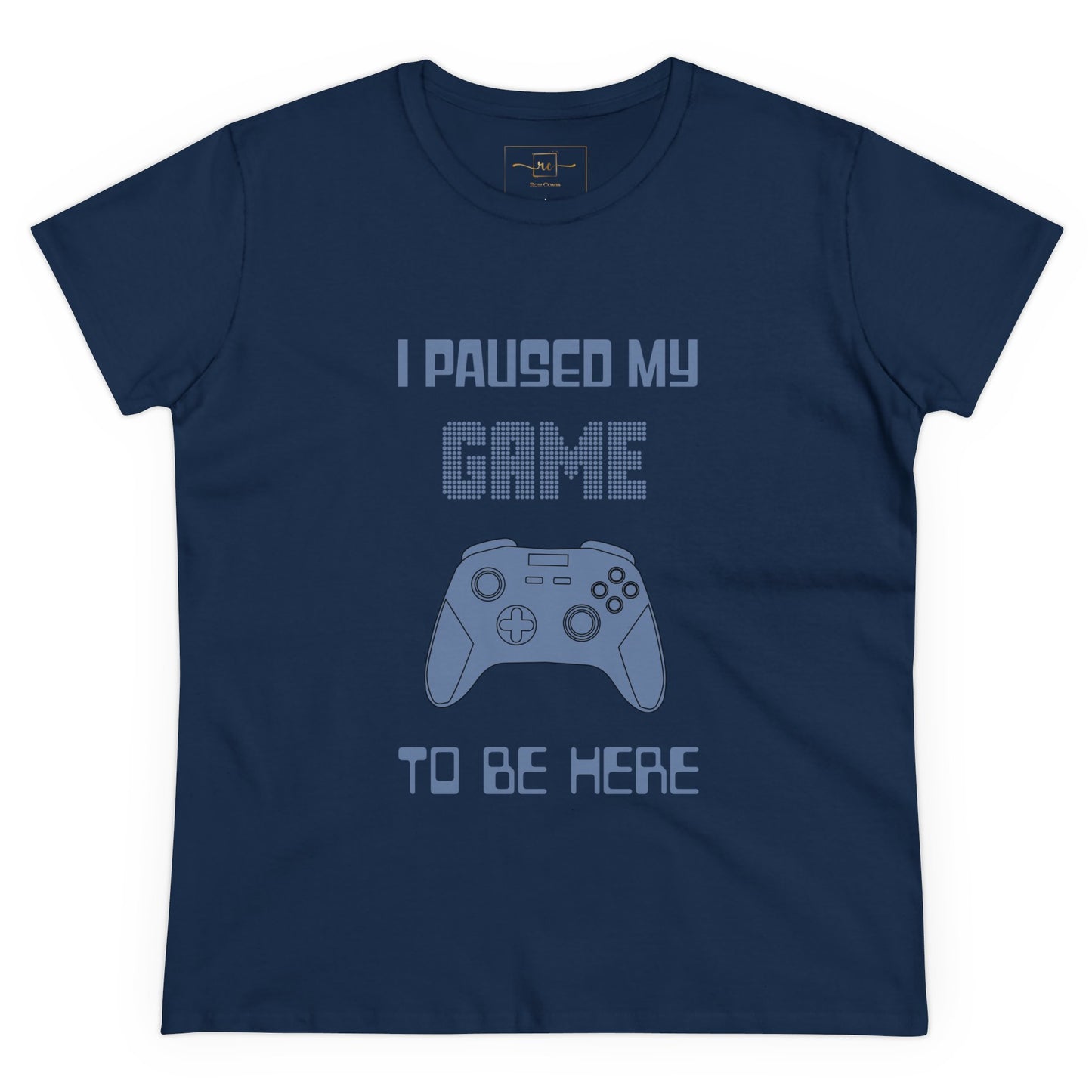 Gamer I Paused My Game Women's Mid-weight Cotton Tee - Humor Joke (Blue Controller)