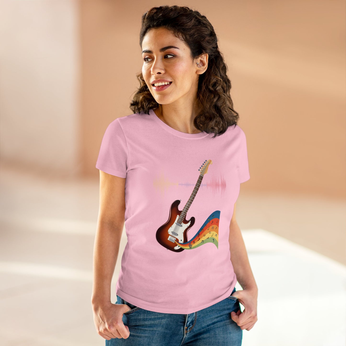 Hippie Guitar Women's Mid-weight Cotton Tee - Rock Music Graphic
