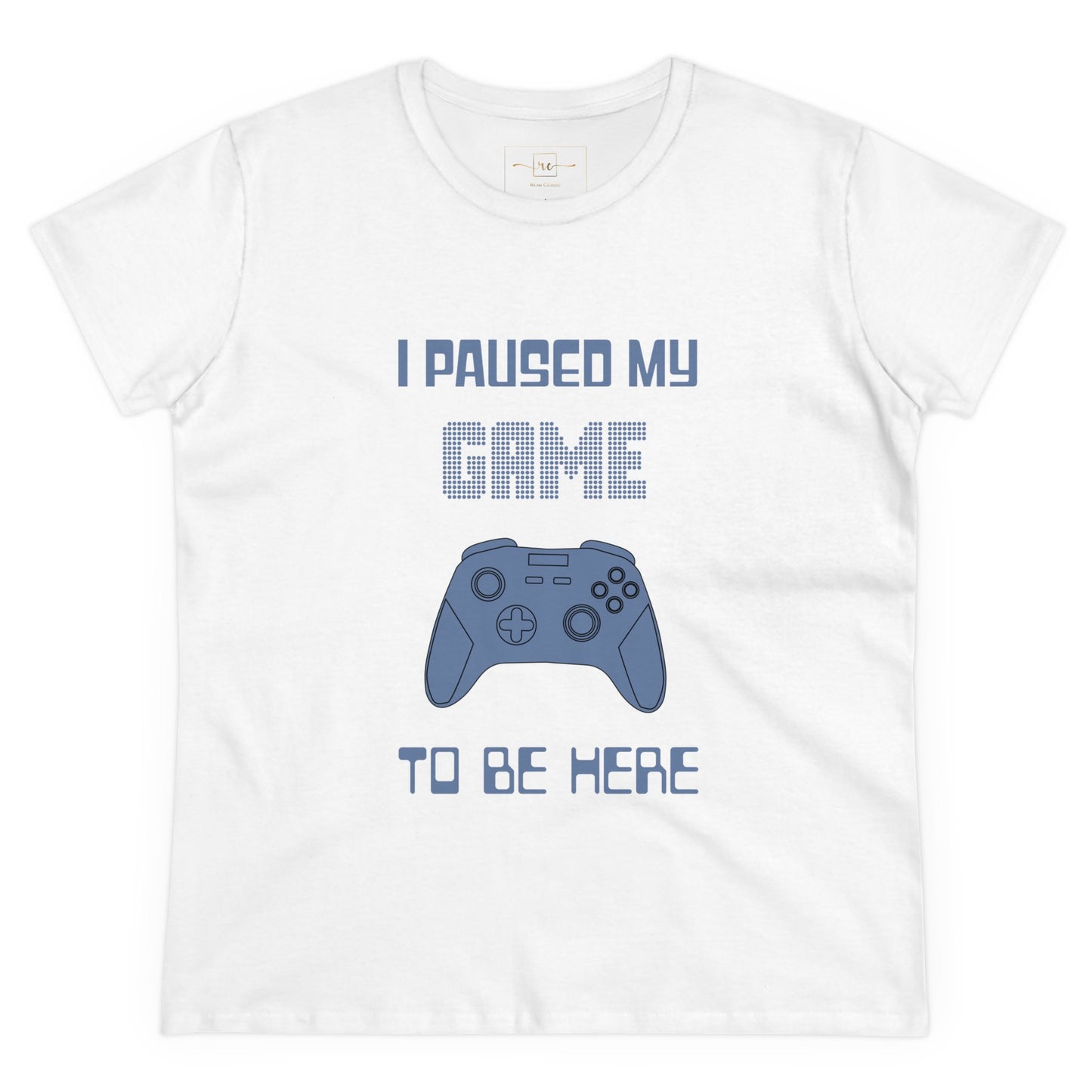 Gamer I Paused My Game Women's Mid-weight Cotton Tee - Humor Joke (Blue Controller)