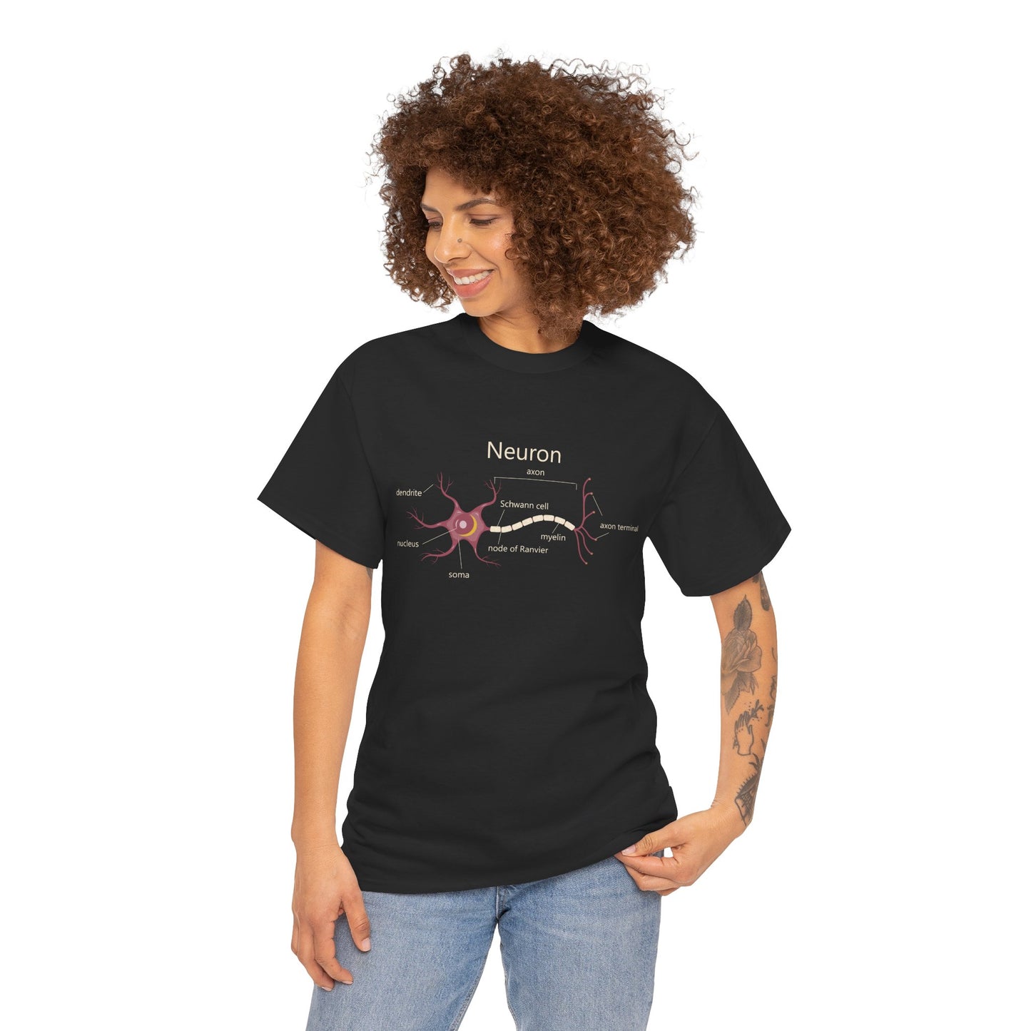 Neuron Anatomy Heavy Cotton T-Shirt - Mauve Medical Graphic Tee Featuring Nerve Cell, Axon & Myelin - Perfect for Doctors, Nurses, and Medical Students
