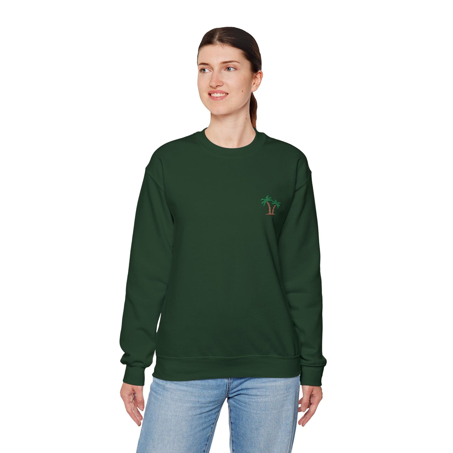 Palm Tree Embroidered Sweatshirt for Beach and Vacation Enthusiasts