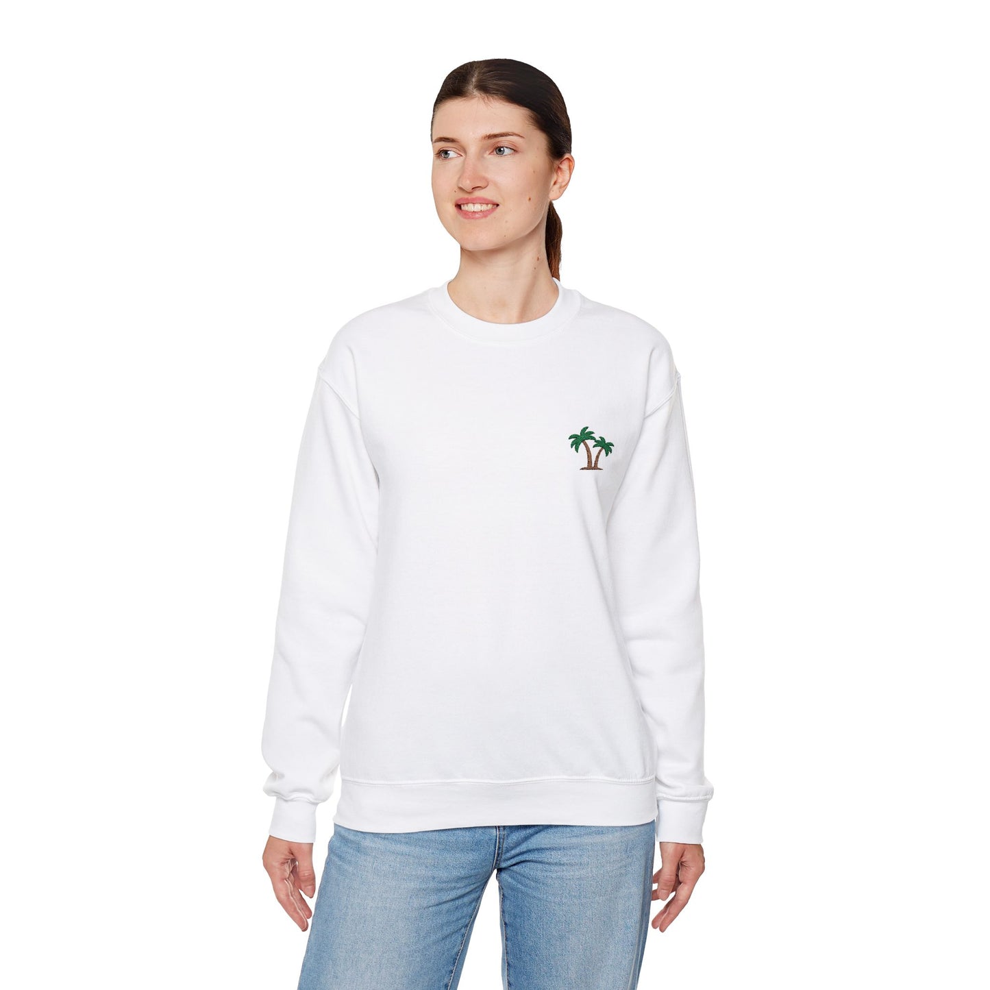 Palm Tree Embroidered Sweatshirt for Beach and Vacation Enthusiasts