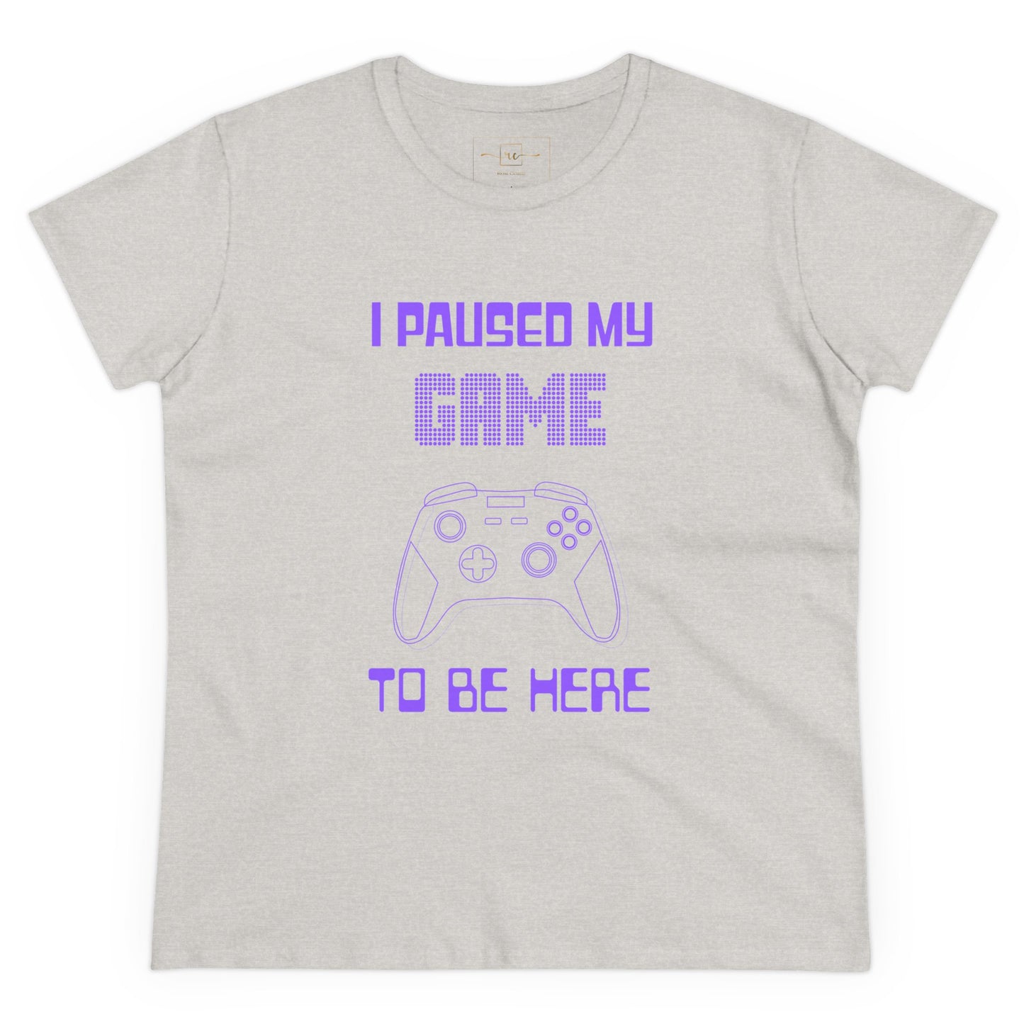 Gamer I Paused My Game Women's Mid-weight Cotton Tee - Humor Joke (Purple Controller)
