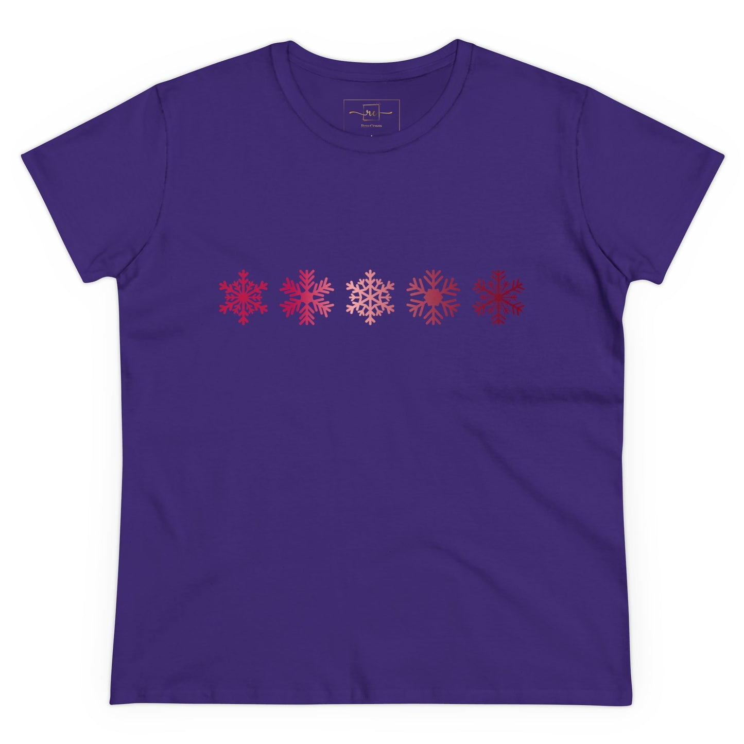 Red Snowflakes Women's Mid-weight Cotton Tee - Graphic Holiday Top Available In Multiple Colors