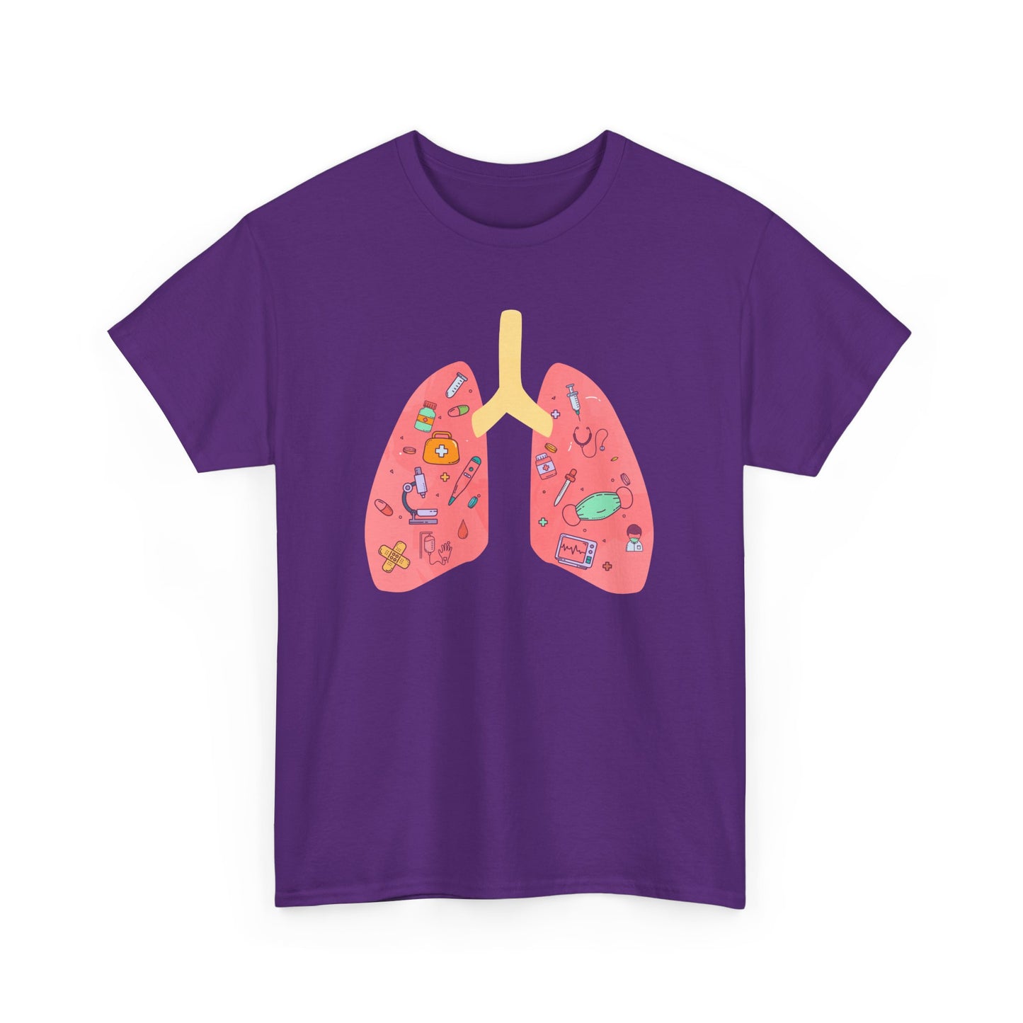 Medical Cartoon Lung Heavy Cotton T-Shirt - Medical Humor