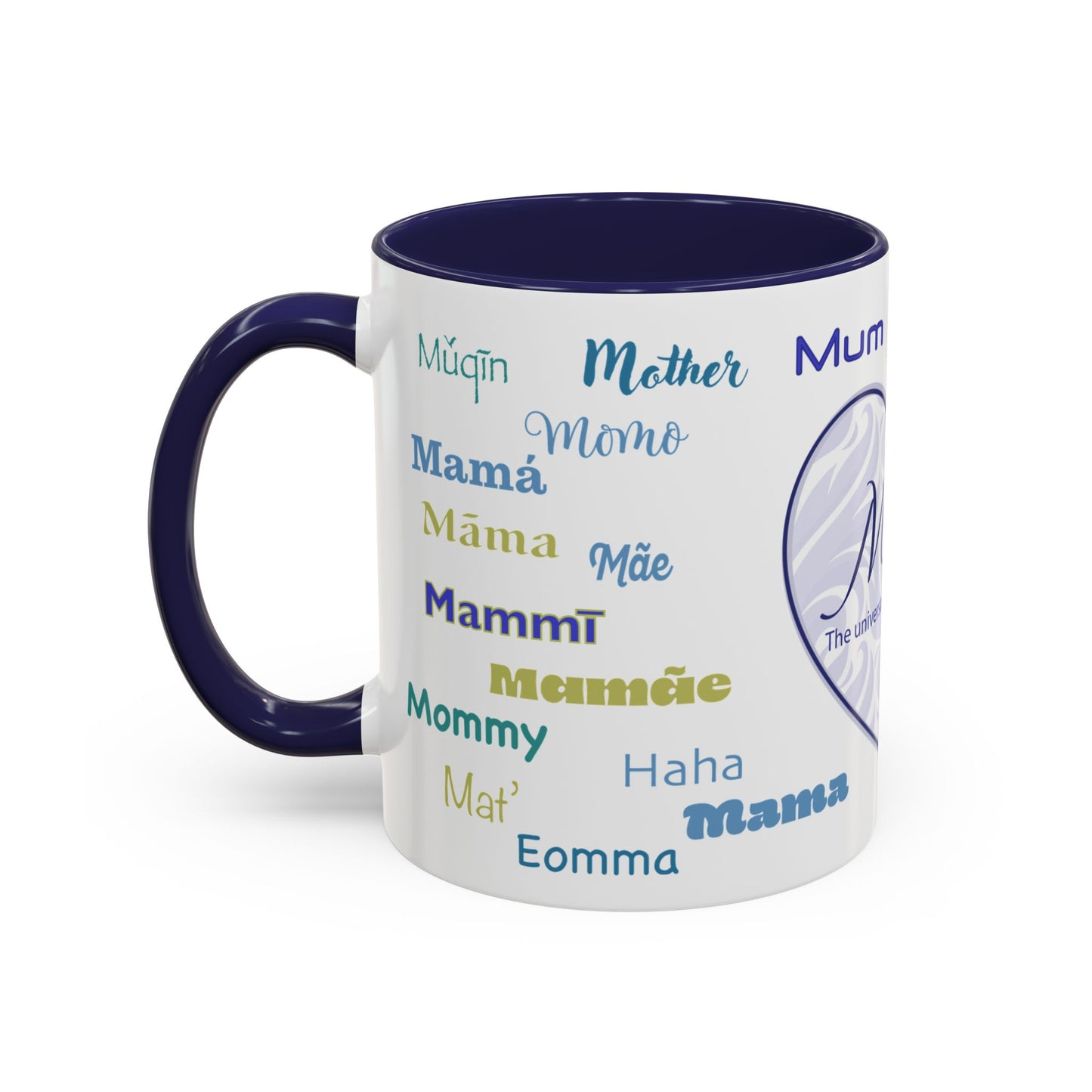 Mom Purple Elegant Heart Mug - “Mom” in Different Languages - Universal Language of Love - Gift for Moms, New Moms, Mother's Day, Birthday, Valentine’s Day - Modern & Stylish Ceramic Mug with Color Inside (11oz, 15oz)