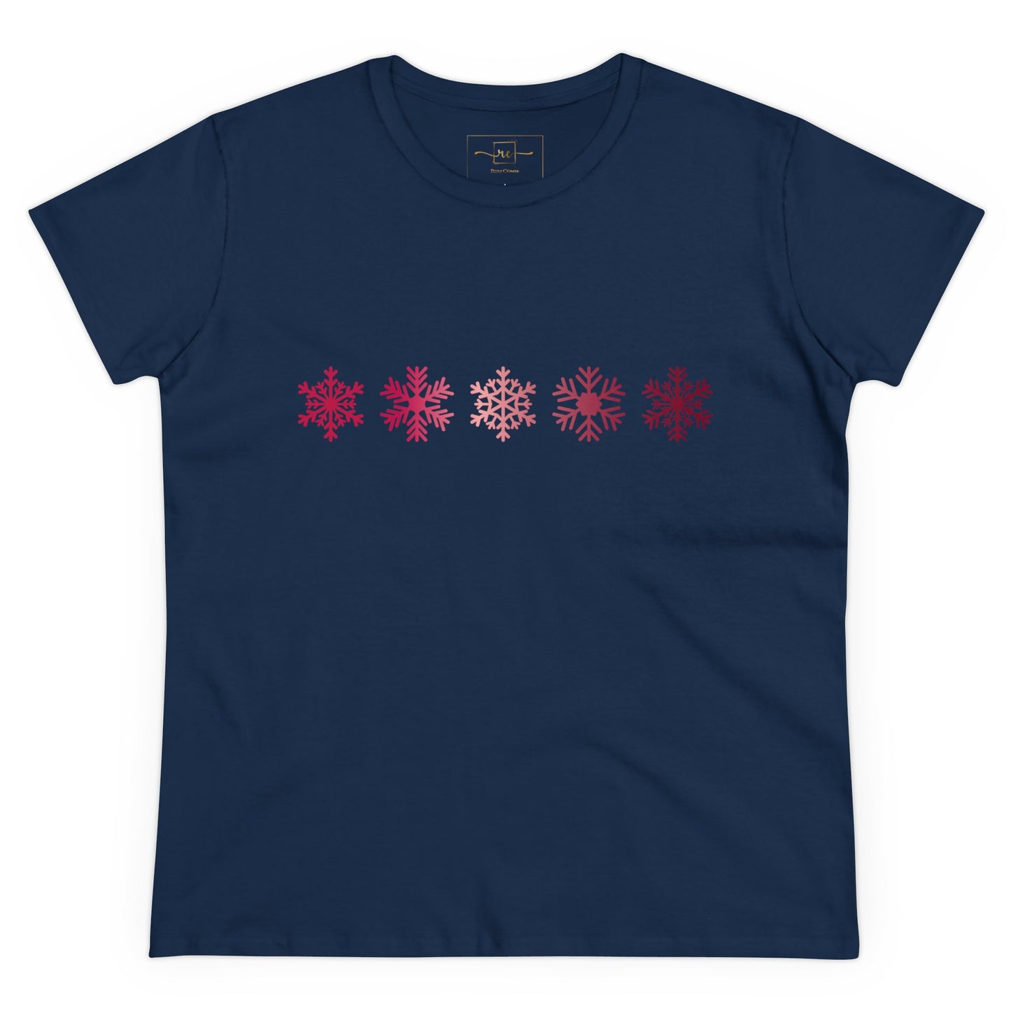 Red Snowflakes Women's Mid-weight Cotton Tee - Graphic Holiday Top Available In Multiple Colors