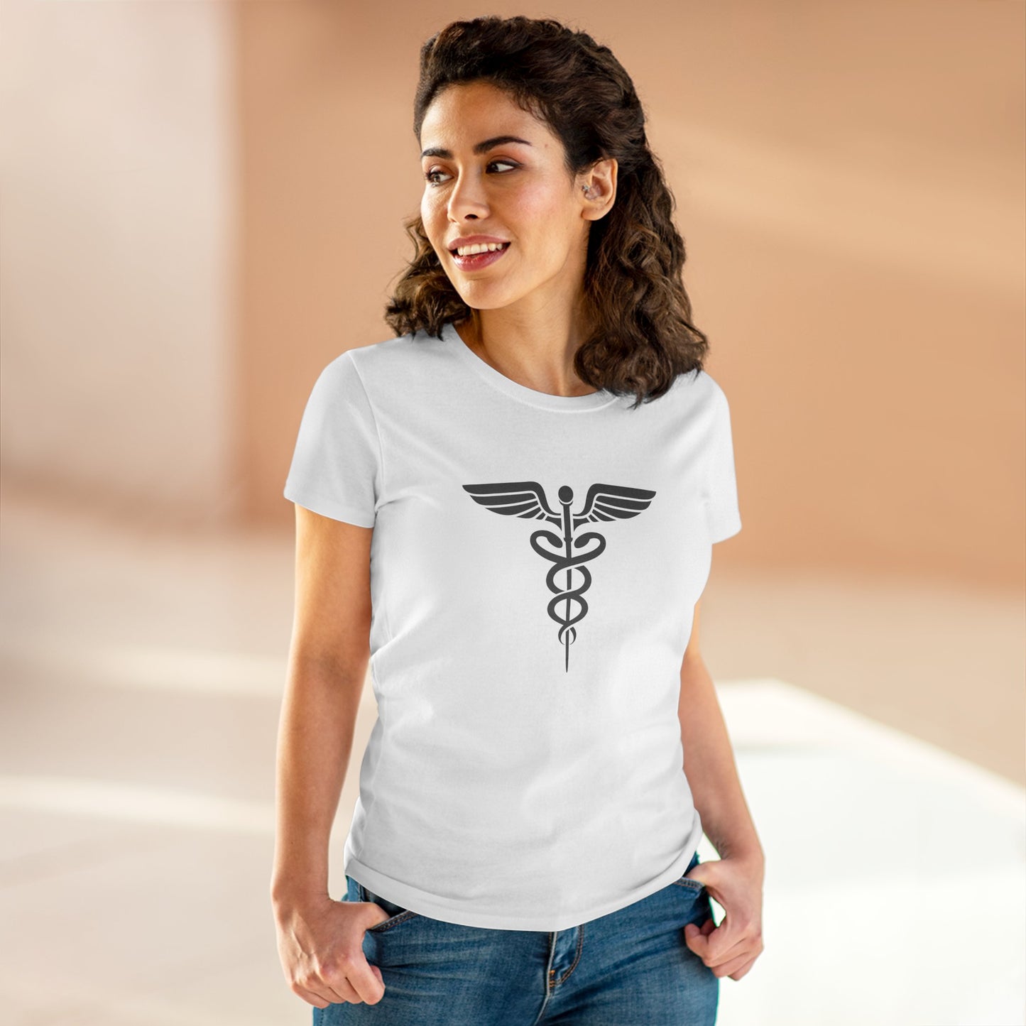 Caduceus Gray Symbol Women's Midweight Cotton Tee - Medical