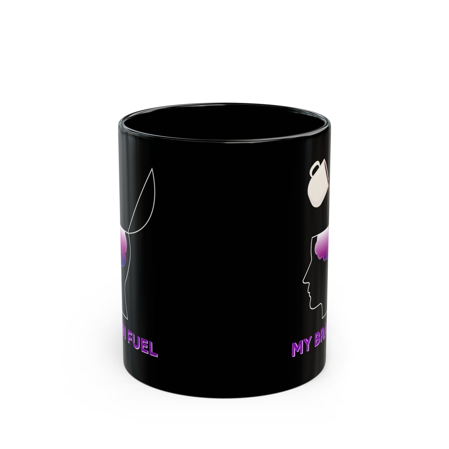 Coffee Brain Fuel Mug - Funny Coffee Pouring Into Brain Design - Wellness & Mental Health Humor Gift - Black Ceramic Coffee Cup (11oz, 15oz)