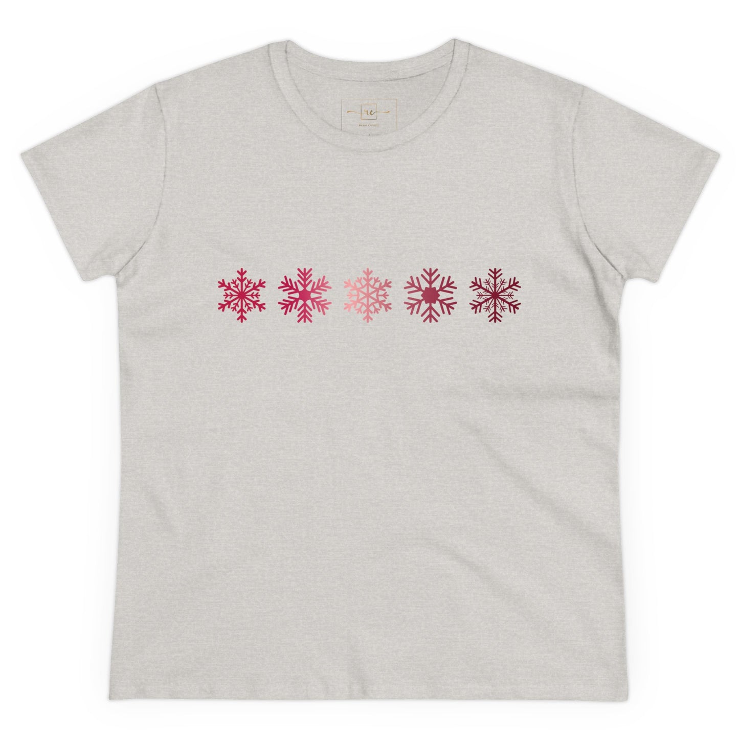 Red Snowflakes Women's Mid-weight Cotton Tee - Graphic Holiday Top Available In Multiple Colors
