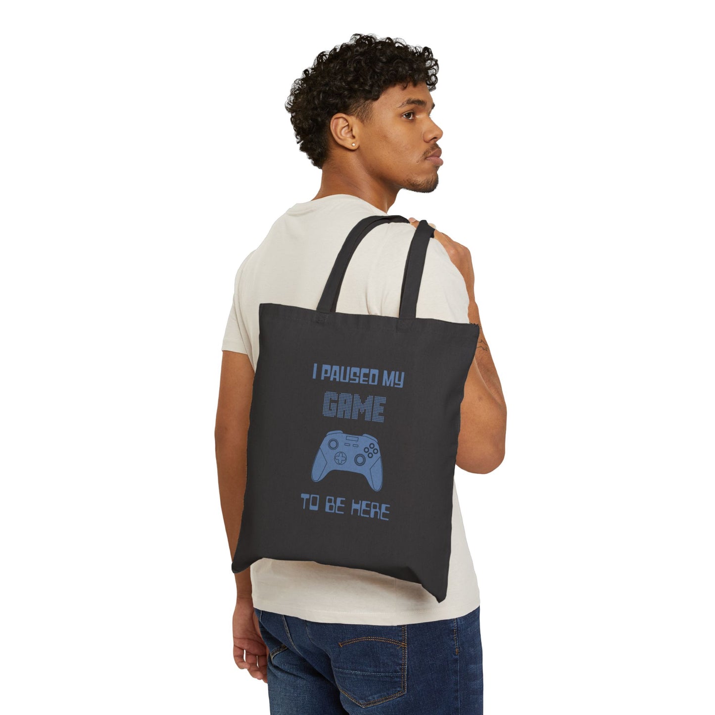 Gamer I Paused My Game Cotton Canvas Tote - (Blue Controller) Humor Joke Graphic