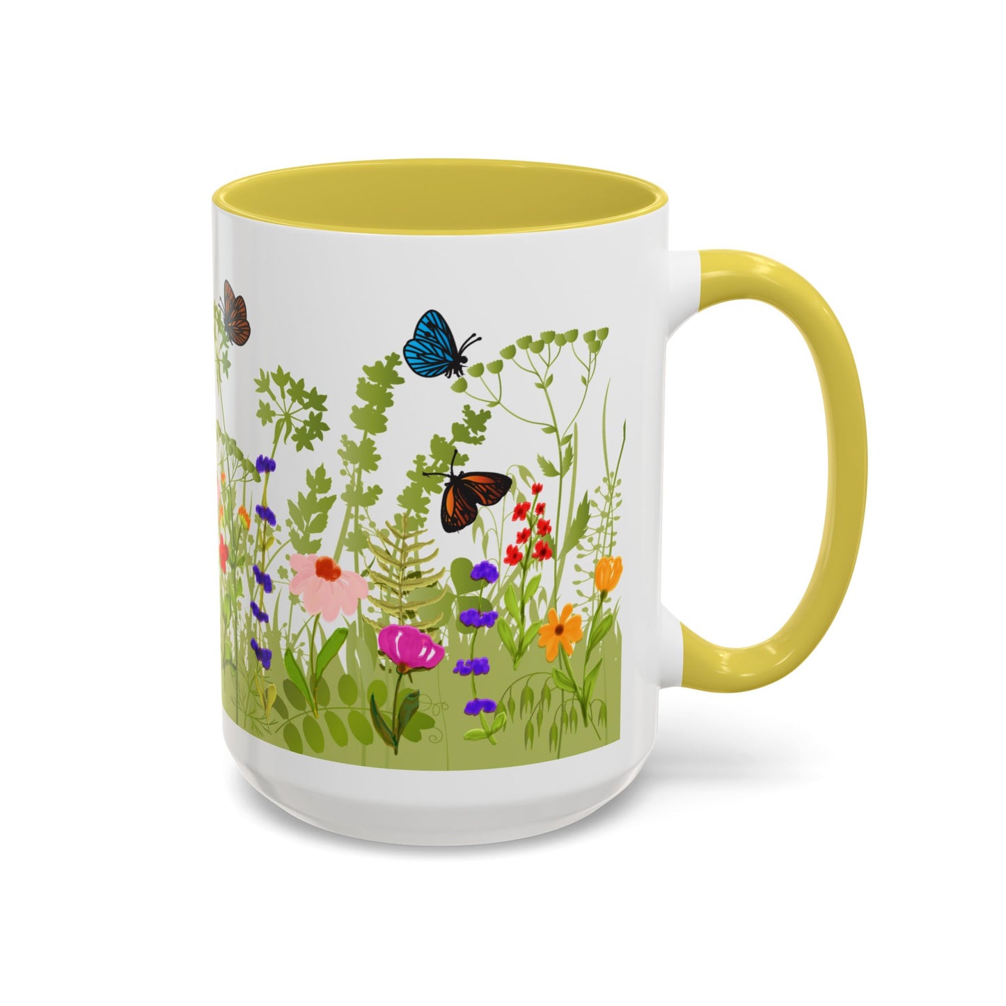 Watercolor Wildflower Mug 2 - Botanical Floral Coffee Mug - Gift for Moms, Gardeners, Art Lovers, Spring & Easter - Ceramic Mug with Color Inside (11oz, 15oz)