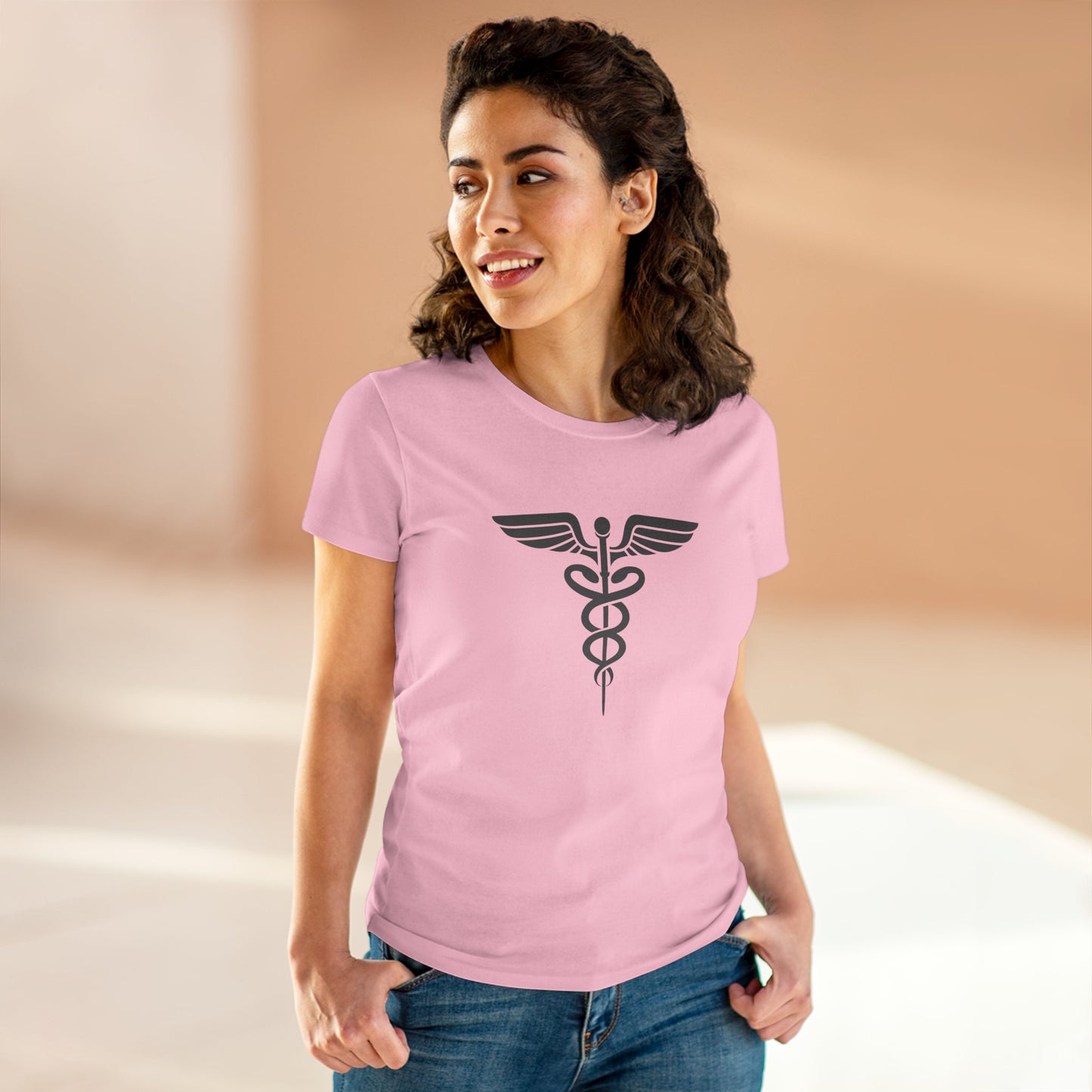 Caduceus Gray Symbol Women's Midweight Cotton Tee - Medical
